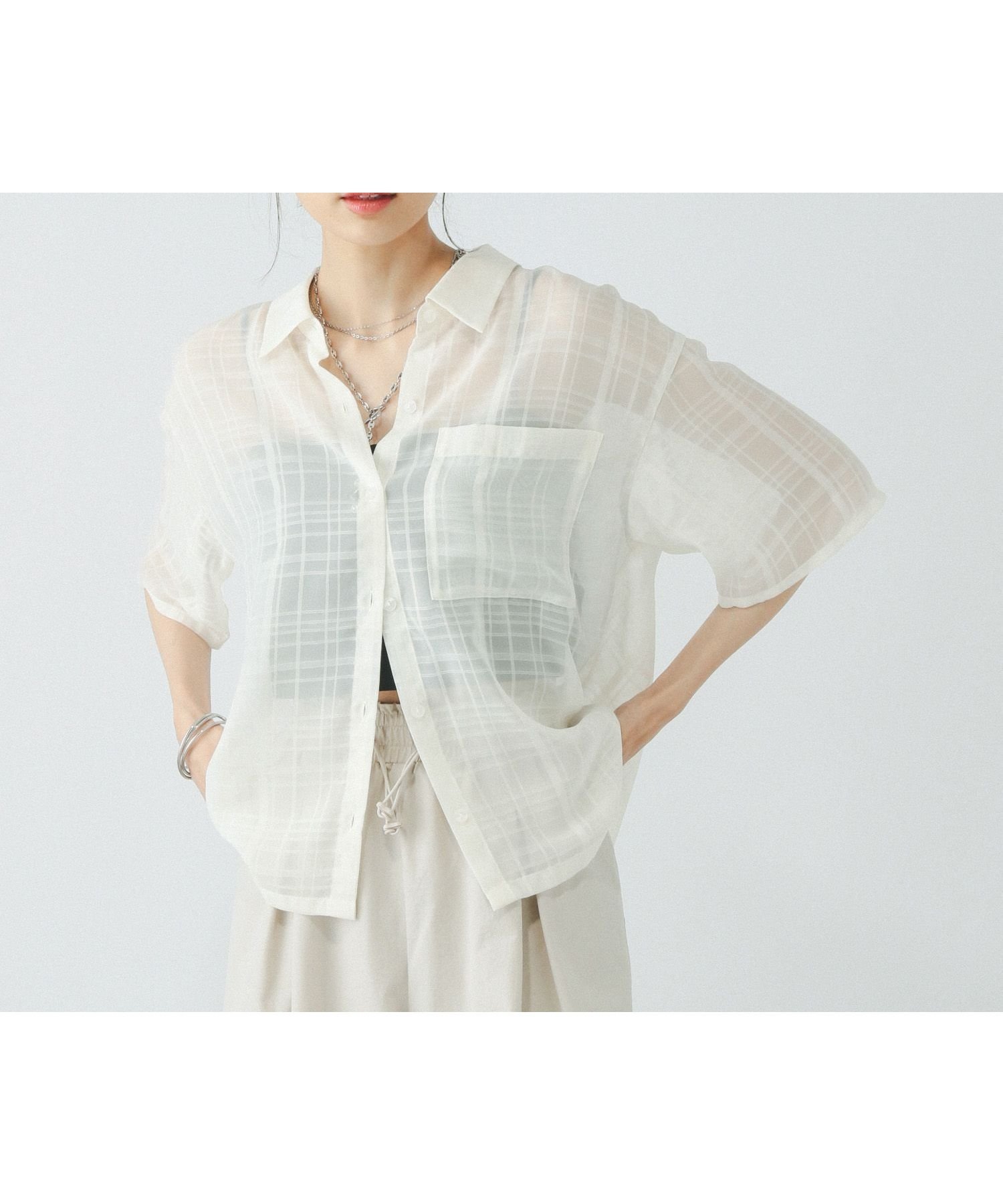 【グローバルワーク/GLOBAL WORK】のアソート柄シアーシャツ半袖/494143 インテリア・キッズ・メンズ・レディースファッション・服の通販 founy(ファニー) 　ファッション　Fashion　レディースファッション　Ladies' Fashion Online　トップス・カットソー　Tops/Tshirt　シャツ/ブラウス　Shirts/Blouses　おすすめ　Recommend　タンク　Tank　チェック　Check　ワイド　Wide　半袖　Short Sleeve　夏　Summer　オフチェック05|ID: prp329100004594762 ipo3291000000032643531