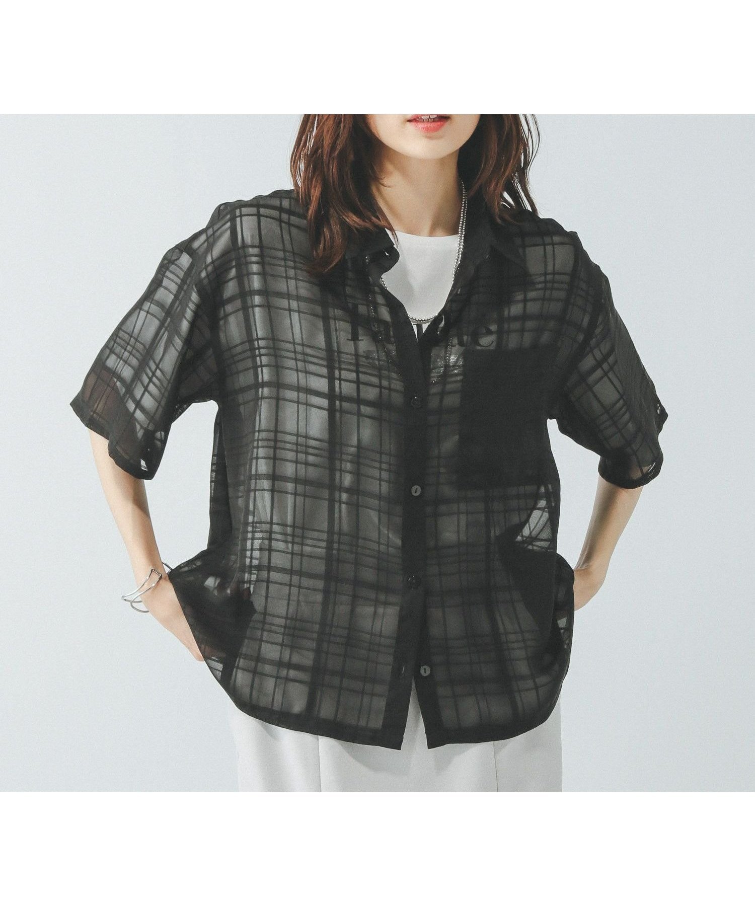 【グローバルワーク/GLOBAL WORK】のアソート柄シアーシャツ半袖/494143 インテリア・キッズ・メンズ・レディースファッション・服の通販 founy(ファニー) 　ファッション　Fashion　レディースファッション　Ladies' Fashion Online　トップス・カットソー　Tops/Tshirt　シャツ/ブラウス　Shirts/Blouses　おすすめ　Recommend　タンク　Tank　チェック　Check　ワイド　Wide　半袖　Short Sleeve　夏　Summer　ブラックチェック09|ID: prp329100004594762 ipo3291000000032643534