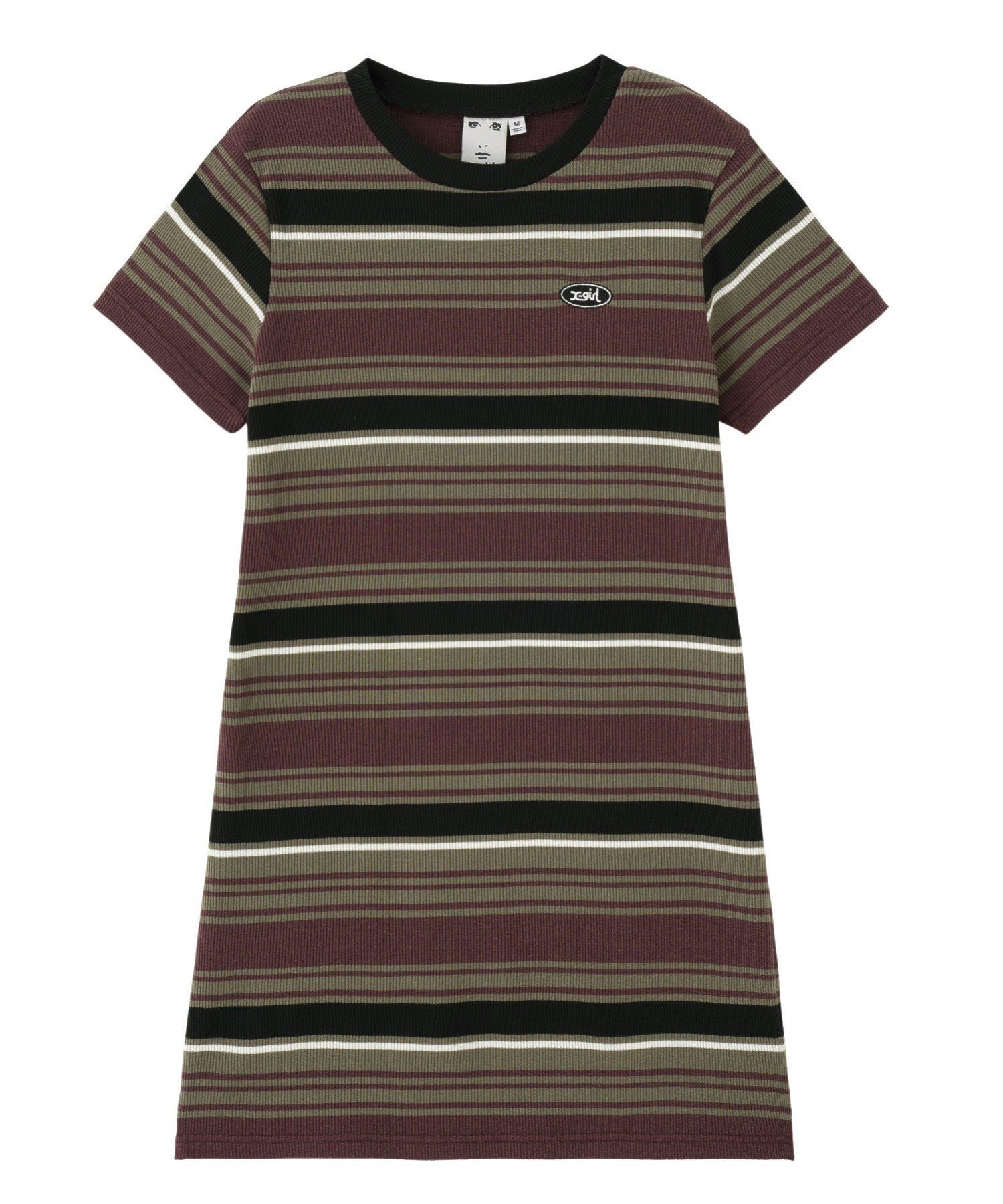 【エックスガール/X-girl】のSTRIPED FITTED S/S DRESS X-girl インテリア・キッズ・メンズ・レディースファッション・服の通販 founy(ファニー) 　ファッション　Fashion　レディースファッション　Ladies' Fashion Online　ワンピース　Dress　ドレス　Party Dresses　コンパクト　Compact　ボーダー　Border　ワンポイント　One Point　半袖　Short Sleeve　夏　Summer　S/S・春夏　Ss・Spring/Summer　BURGUNDY|ID: prp329100004594802 ipo3291000000032643961