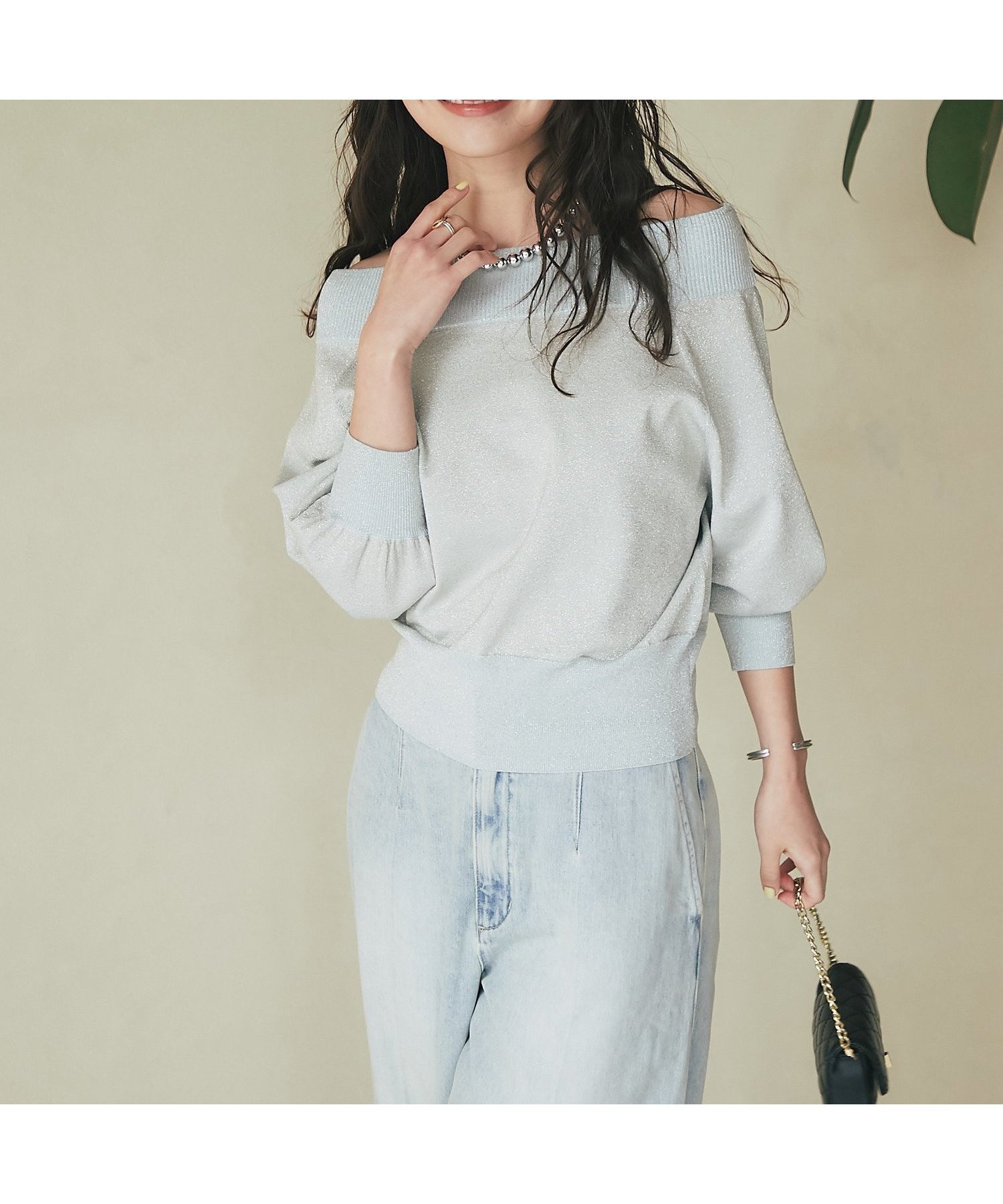 【ラブティックボンボン/La boutique BonBon】の【程よい肌見せ】オフショルラメニット インテリア・キッズ・メンズ・レディースファッション・服の通販 founy(ファニー) 　ファッション　Fashion　レディースファッション　Fashion for Women　トップス・カットソー　Cut & Sew Tops　ニット　Knit Tops & Sweaters　おすすめ　Recommended / Our Picks　コンパクト　Compact, Small Size　シンプル　Simple, Minimal　フィット　Fit, Slim Fit　ボトム　Bottoms, Lower Wear　ロング　Long, Long-Length　エレガント 上品　Elegant　サックスブルー|ID: prp329100004594812 ipo3291000000032644158