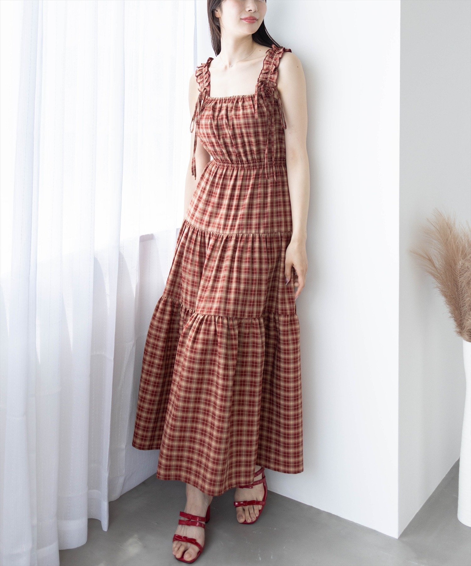 【クリア/clear】のリボンフリルキャミワンピース インテリア・キッズ・メンズ・レディースファッション・服の通販 founy(ファニー) 　ファッション　Fashion　レディースファッション　Ladies' Fashion Online　ワンピース　Dress　キャミワンピース　No Sleeve Dresses　おすすめ　Recommend　インナー　Inner　チェック　Check　フェミニン　Feminine　フリル　Frills　ロング　Long　夏　Summer　BRDCH|ID: prp329100004594820 ipo3291000000032644289