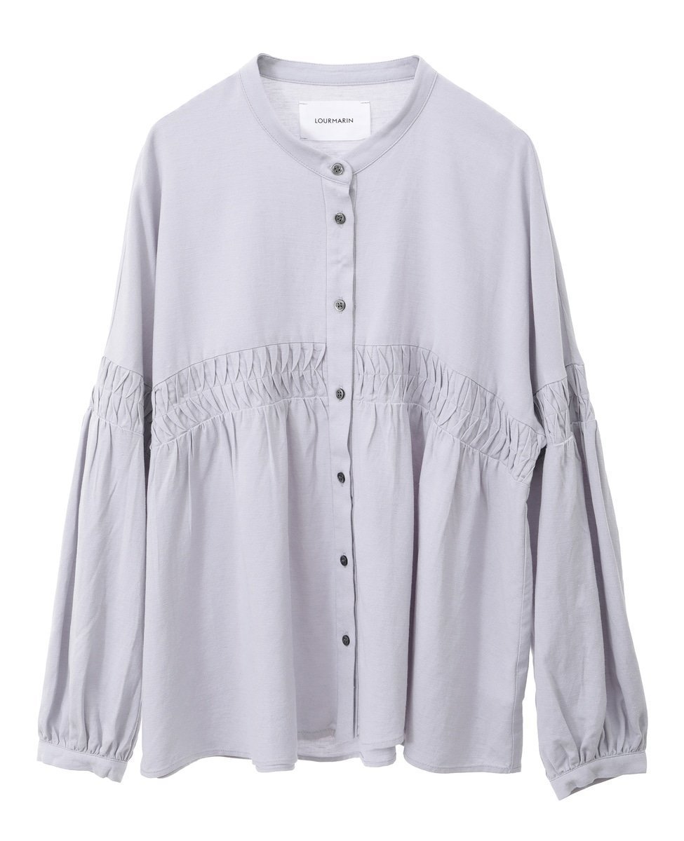 【メルローズ クレール/MELROSE claire】の【LOURMARIN】バンドカラータックブラウス インテリア・キッズ・メンズ・レディースファッション・服の通販 founy(ファニー) 　ファッション　Fashion　レディースファッション　Ladies' Fashion Online　トップス・カットソー　Tops/Tshirt　シャツ/ブラウス　Shirts/Blouses　ショート　Short　バランス　Balance　羽織　Haori　ブルー|ID: prp329100004594868 ipo3291000000032644991