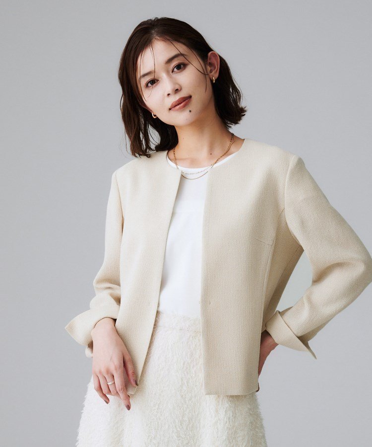 【アンタイトル/UNTITLED】のカラミ ノーカラージャケット 人気、トレンドファッション・服の通販 founy(ファニー) 　ファッション　Fashion　レディースファッション　Ladies' Fashion Online　アウター　Coat Outerwear　ジャケット　Jackets　ノーカラージャケット　No Collar Leather Jackets　おすすめ　Recommend　シアー　Sheer　ジャケット　Jacket　スリット　Slit　セットアップ　Set Up　フォーマル　Formal　フロント　Front　ポケット　Pocket　ミックス　Mix　メッシュ　Mesh　秋　Autumn/Fall　 other-1|ID: prp329100004594881 ipo3291000000032645225
