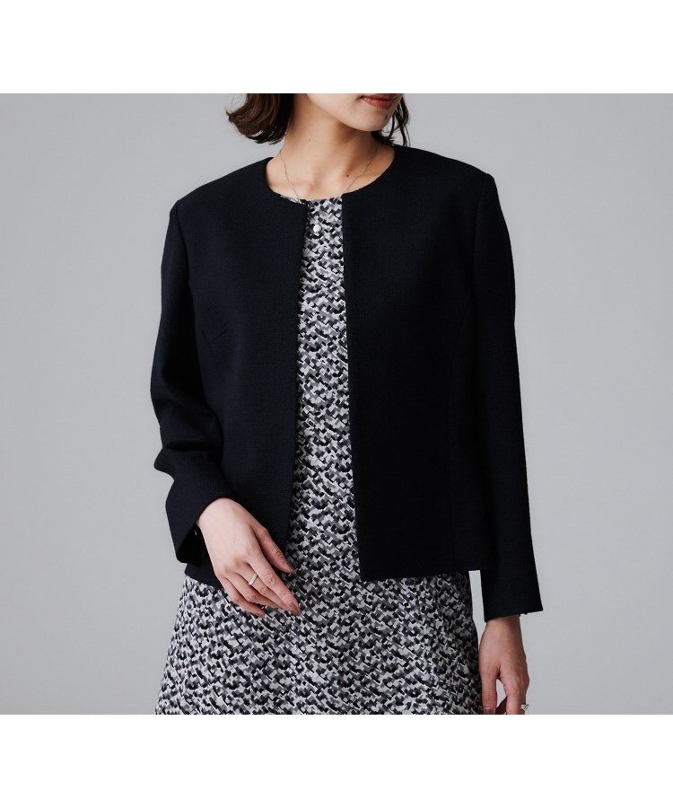 【アンタイトル/UNTITLED】のカラミ ノーカラージャケット インテリア・キッズ・メンズ・レディースファッション・服の通販 founy(ファニー) 　ファッション　Fashion　レディースファッション　Ladies' Fashion Online　アウター　Coat Outerwear　ジャケット　Jackets　ノーカラージャケット　No Collar Leather Jackets　おすすめ　Recommend　シアー　Sheer　ジャケット　Jacket　スリット　Slit　セットアップ　Set Up　フォーマル　Formal　フロント　Front　ポケット　Pocket　ミックス　Mix　メッシュ　Mesh　秋　Autumn/Fall　ネイビー|ID: prp329100004594881 ipo3291000000032645227
