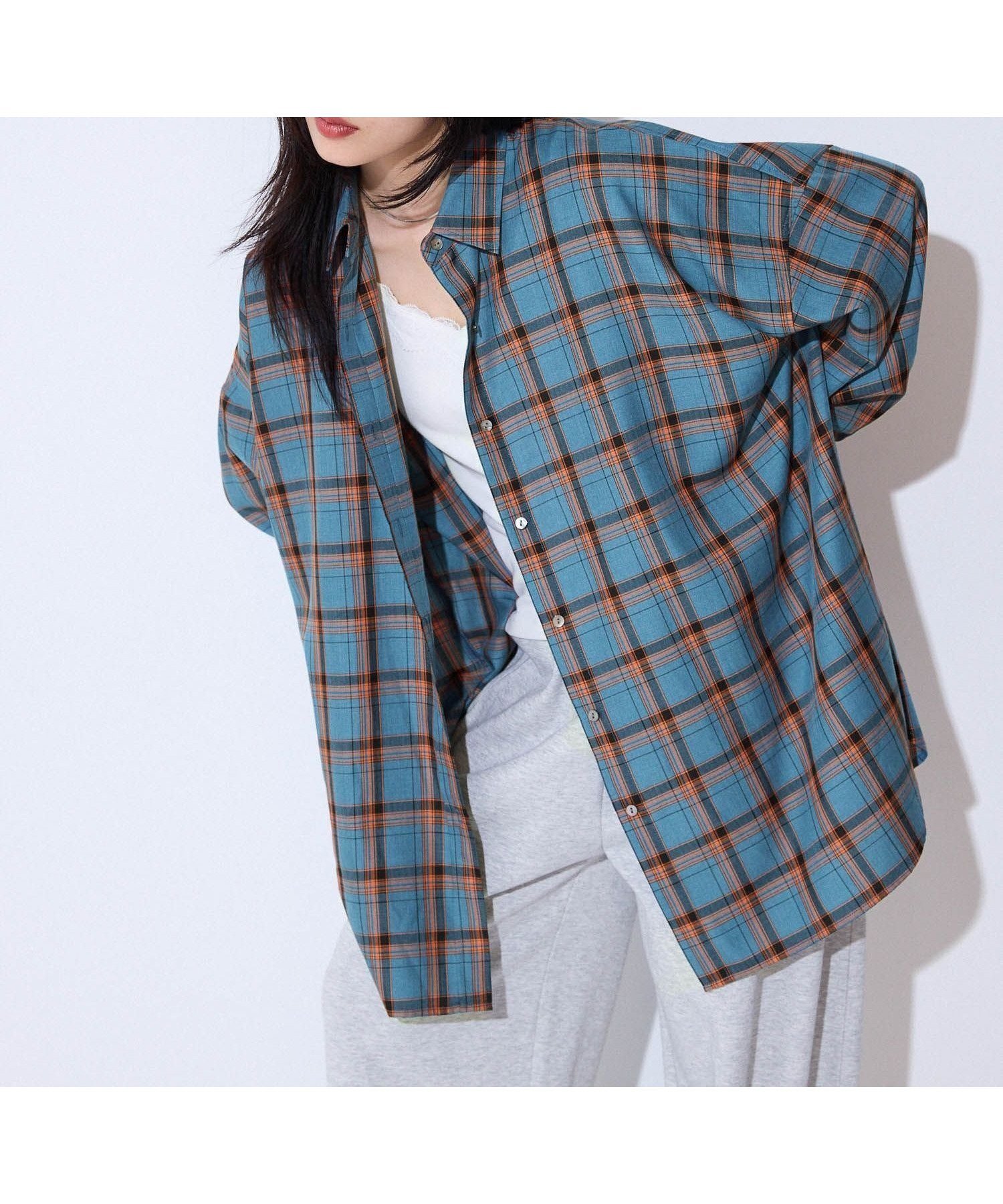 【ジーナシス/JEANASiS】のアソートチェックシャツLS インテリア・キッズ・メンズ・レディースファッション・服の通販 founy(ファニー) 　ファッション　Fashion　レディースファッション　Fashion for Women　トップス・カットソー　Cut & Sew Tops　シャツ・ブラウス・オフィスカジュアル　Elegant Blouses & Button-Ups　インナー　Innerwear　秋　Autumn　シンプル　Simple, Minimal　チェック　Check, Plaid, Tartan　トレンド　Trend, Trending Now　定番　Standard, Basic Item　ワイド　Wide, Wide Fit　おすすめ　Recommended / Our Picks　ブルー×オレンジ|ID: prp329100004594908 ipo3291000000033507838