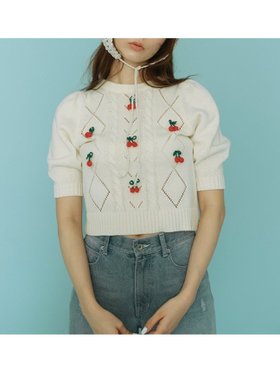 【ファーファー/FURFUR】の【WEB限定カラー】チェリーモチーフニットトップス 人気、トレンドファッション・服の通販 founy(ファニー) ファッション Fashion レディースファッション Fashion for Women トップス・カットソー Cut & Sew Tops ニット Knit Tops & Sweaters かぎ針 Crochet アイレット Eyelet Lace 半袖 Short Sleeve, Half Sleeve |ID:prp329100004594932