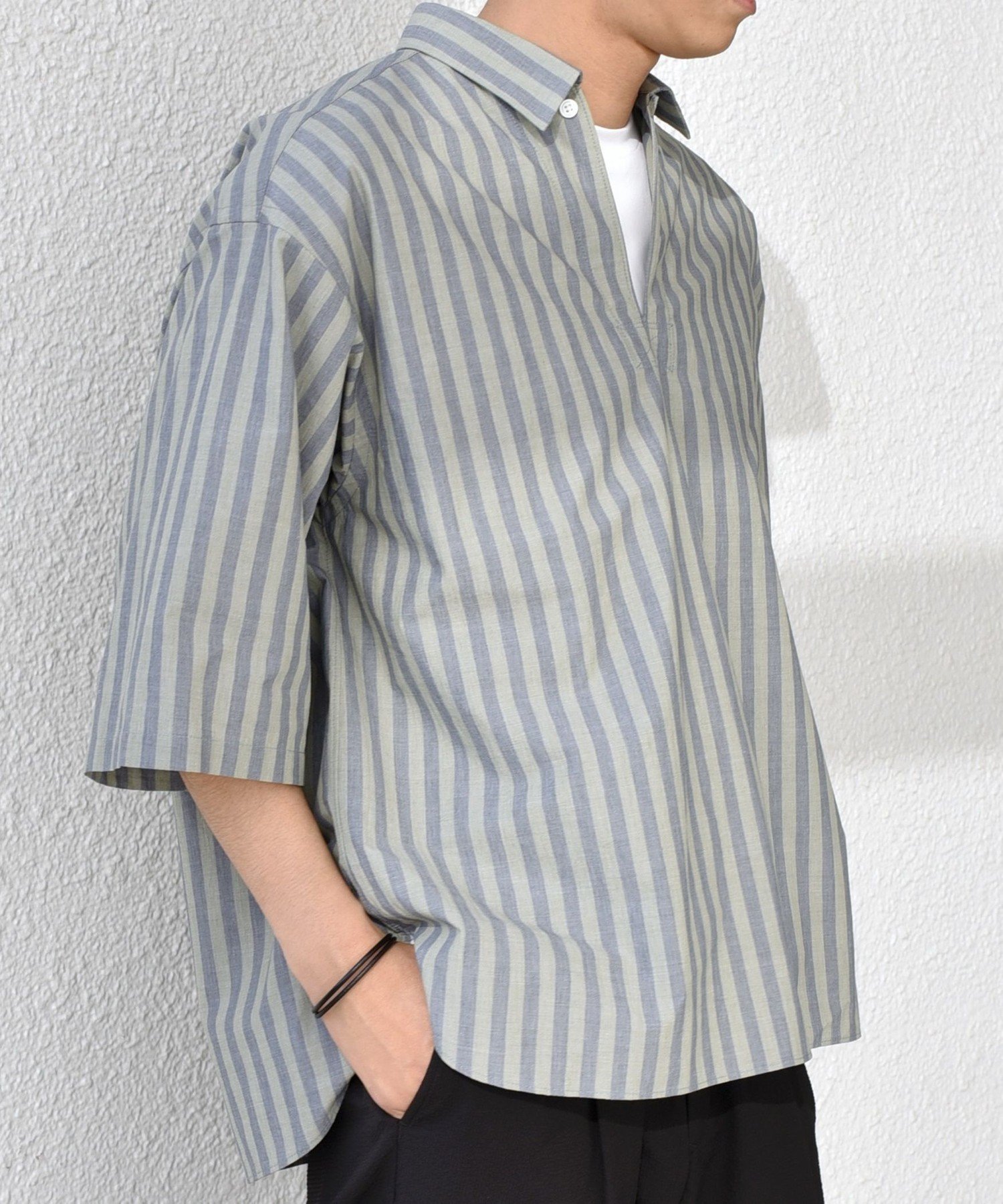 【シップス/SHIPS / MEN】のSHIPS any ストライプ スモールウェイブ スキッパー プルオーバーシャツ インテリア・キッズ・メンズ・レディースファッション・服の通販 founy(ファニー) 　ファッション　Fashion　メンズファッション　Men's Style Online　トップス・カットソー　Tops/Tshirt/Men　シャツ　Shirts　スキッパー　Skipper　ストライプ　Stripe　リラックス　Relax　ワッシャー　Washer　夏　Summer　グリーン|ID: prp329100004594965 ipo3291000000032646307
