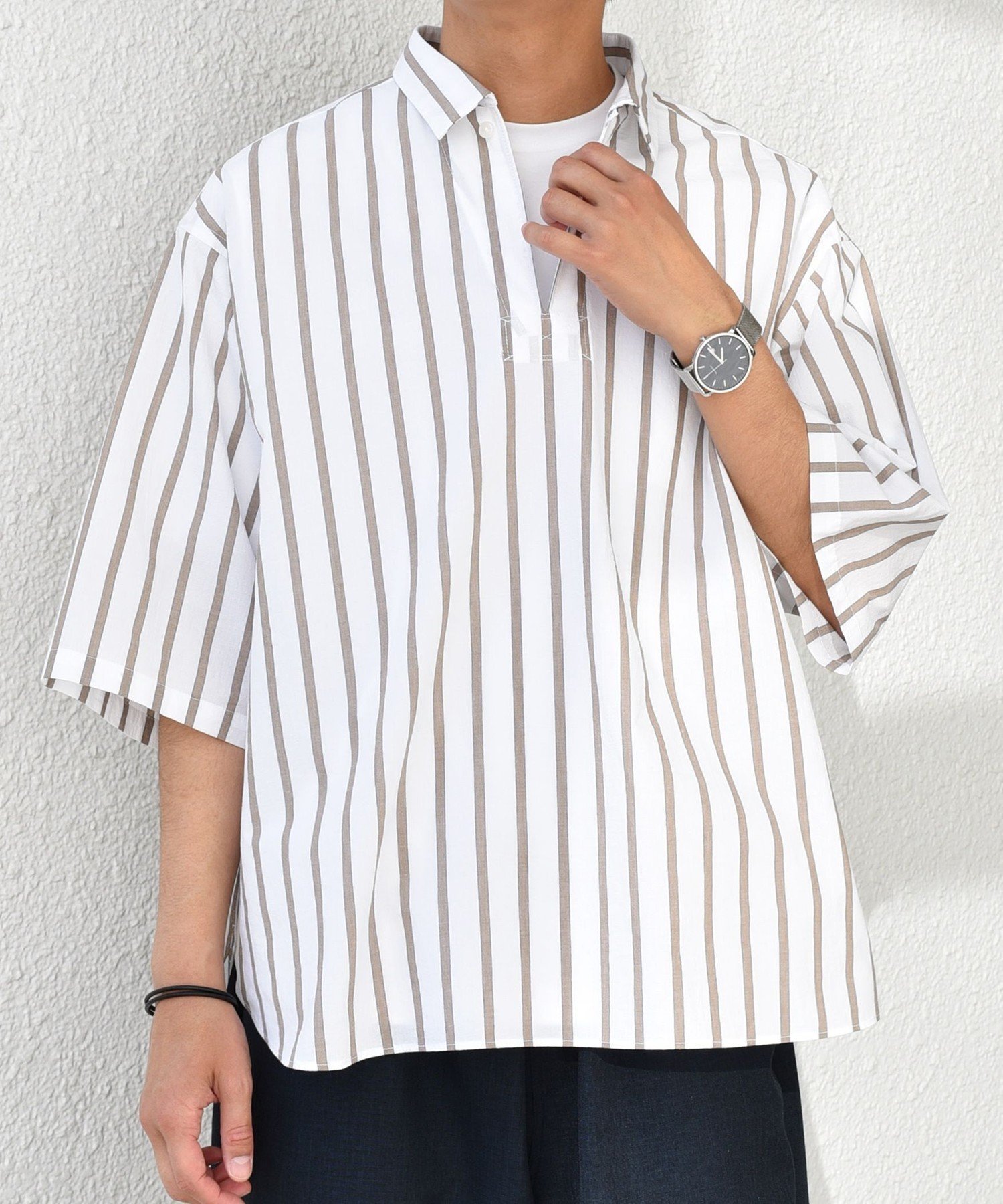 【シップス/SHIPS / MEN】のSHIPS any ストライプ スモールウェイブ スキッパー プルオーバーシャツ インテリア・キッズ・メンズ・レディースファッション・服の通販 founy(ファニー) 　ファッション　Fashion　メンズファッション　Men's Style Online　トップス・カットソー　Tops/Tshirt/Men　シャツ　Shirts　スキッパー　Skipper　ストライプ　Stripe　リラックス　Relax　ワッシャー　Washer　夏　Summer　ホワイト|ID: prp329100004594965 ipo3291000000032646308