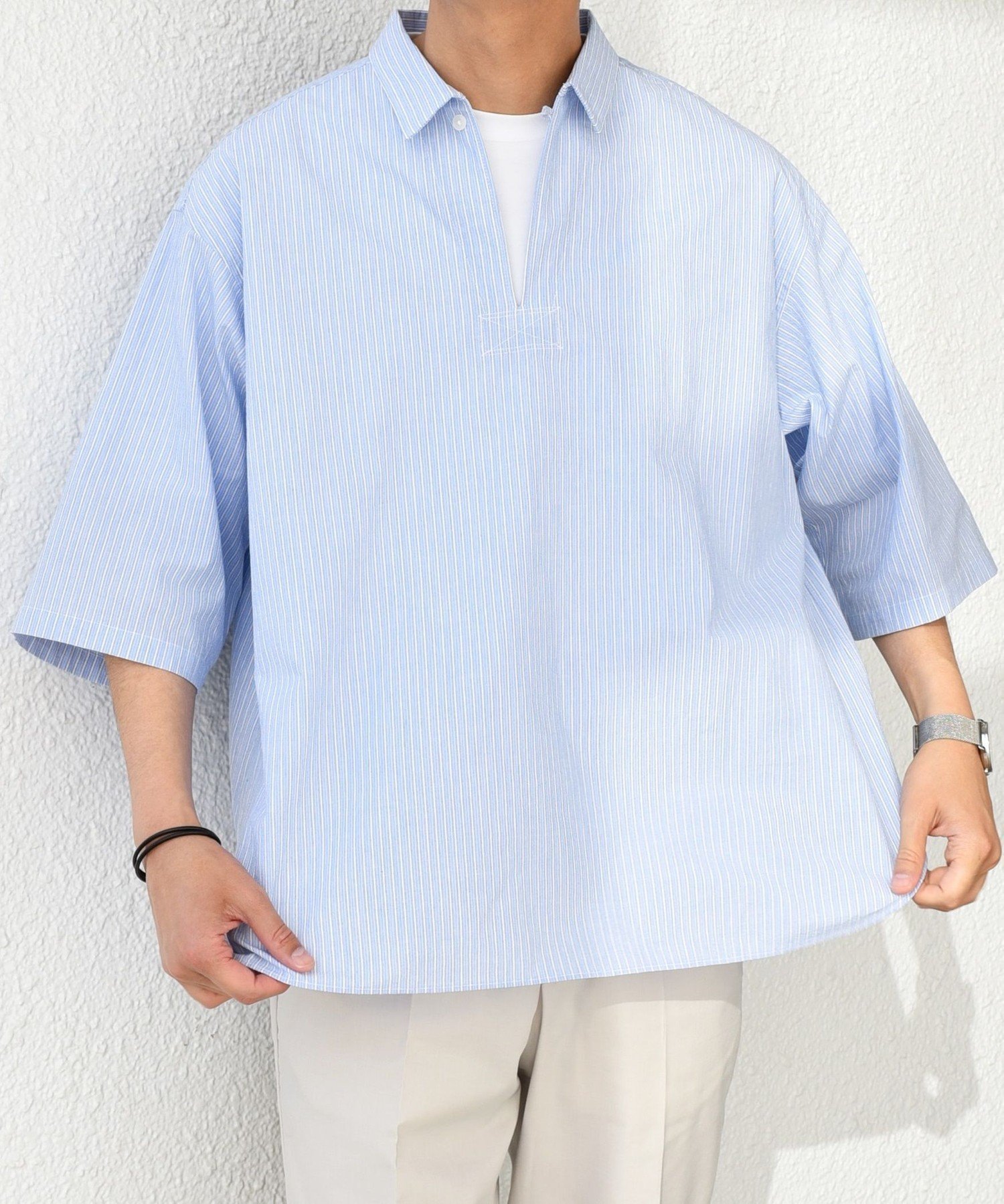 【シップス/SHIPS / MEN】のSHIPS any ストライプ スモールウェイブ スキッパー プルオーバーシャツ インテリア・キッズ・メンズ・レディースファッション・服の通販 founy(ファニー) 　ファッション　Fashion　メンズファッション　Men's Style Online　トップス・カットソー　Tops/Tshirt/Men　シャツ　Shirts　スキッパー　Skipper　ストライプ　Stripe　リラックス　Relax　ワッシャー　Washer　夏　Summer　ライトブルー|ID: prp329100004594965 ipo3291000000032646310