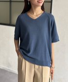 【シェトワ/Chez toi】のNEW Vネック5分袖シャリニットプルオーバー ブルー|ID: prp329100004594986 ipo3291000000032646636