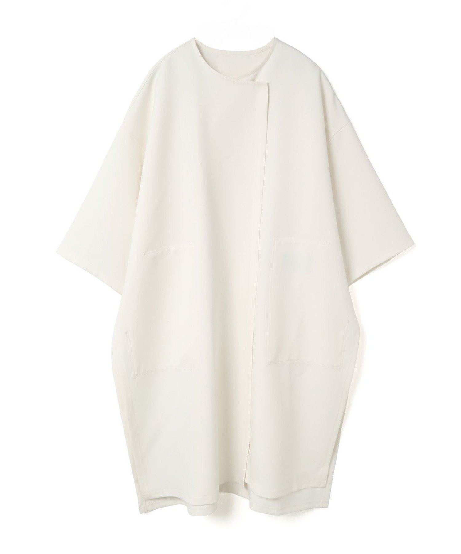 【マーコート/MARcourt】のmizuiro ind ノーカラーハーフスリーブコート インテリア・キッズ・メンズ・レディースファッション・服の通販 founy(ファニー) 　ファッション　Fashion　レディースファッション　Ladies' Fashion Online　アウター　Coat Outerwear　コート　Coats　スリット　Slit　ポケット　Pocket　無地　Plain Color　オフホワイト|ID: prp329100004595028 ipo3291000000032647104
