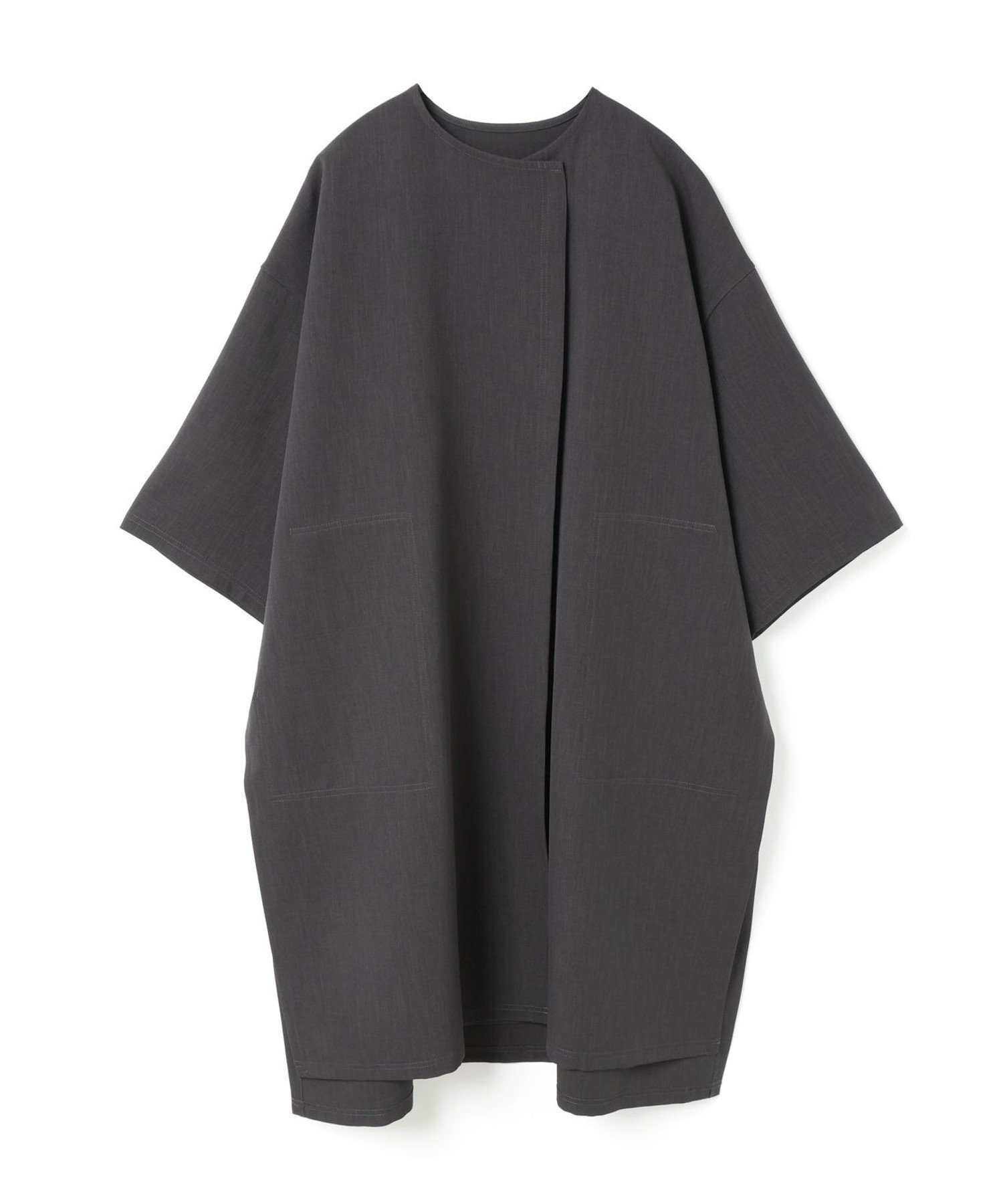 【マーコート/MARcourt】のmizuiro ind ノーカラーハーフスリーブコート インテリア・キッズ・メンズ・レディースファッション・服の通販 founy(ファニー) 　ファッション　Fashion　レディースファッション　Ladies' Fashion Online　アウター　Coat Outerwear　コート　Coats　スリット　Slit　ポケット　Pocket　無地　Plain Color　ダークグレー|ID: prp329100004595028 ipo3291000000032647106