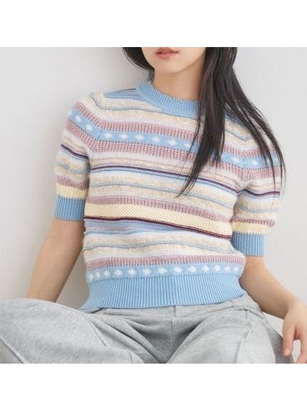 【リリーブラウン/Lily Brown】のファンシーランダムボーダーニット インテリア・キッズ・メンズ・レディースファッション・服の通販 founy(ファニー) 　ファッション　Fashion　レディースファッション　Fashion for Women　トップス・カットソー　Cut & Sew Tops　ニット　Knit Tops & Sweaters　スリーブ　Sleeve, Long Sleeve / Short Sleeve　ボーダー　Border, Stripe　ランダム　Random, Irregular　リラックス　Relax, Relaxed Fit　人気　Popular, Best Seller　LBLU[081]|ID: prp329100004595034 ipo3291000000032647258