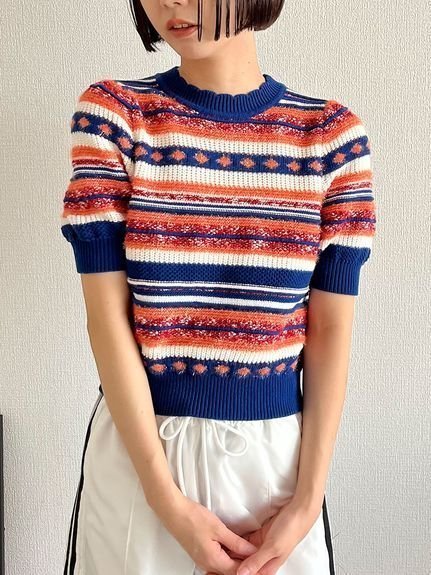 【リリーブラウン/Lily Brown】のファンシーランダムボーダーニット インテリア・キッズ・メンズ・レディースファッション・服の通販 founy(ファニー) 　ファッション　Fashion　レディースファッション　Fashion for Women　トップス・カットソー　Cut & Sew Tops　ニット　Knit Tops & Sweaters　スリーブ　Sleeve, Long Sleeve / Short Sleeve　ボーダー　Border, Stripe　ランダム　Random, Irregular　リラックス　Relax, Relaxed Fit　人気　Popular, Best Seller　NVY[089]|ID: prp329100004595034 ipo3291000000032647260