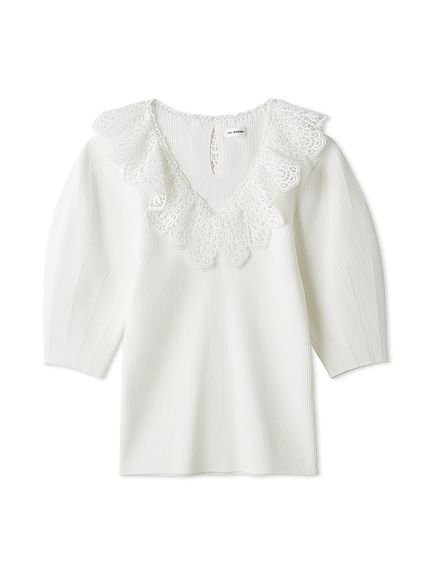【リリーブラウン/Lily Brown】のレースカラーニットトップス インテリア・キッズ・メンズ・レディースファッション・服の通販 founy(ファニー) https://founy.com/ ファッション Fashion レディースファッション Fashion for Women トップス・カットソー Cut & Sew Tops ニット Knit Tops & Sweaters スリーブ Sleeve, Long Sleeve / Short Sleeve パターン Pattern, Design Print フレア Flare, Flared ボーダー Border, Stripe レース Lace, Lace Fabric エレガント 上品 Elegant |ID: prp329100004595038 ipo3291000000032647302