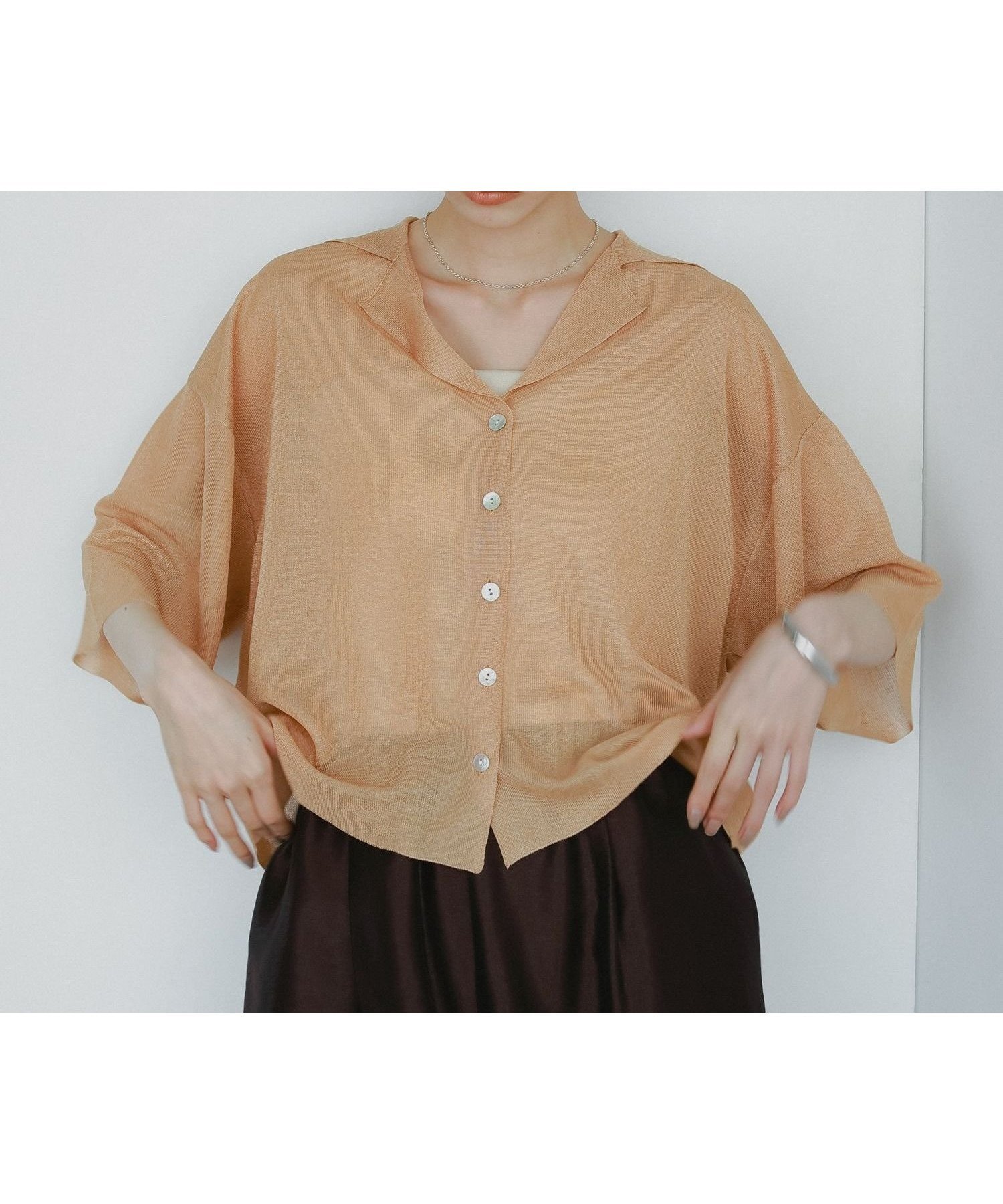 【その他のブランド/Other】のシアーカイキンニットカーディガン インテリア・キッズ・メンズ・レディースファッション・服の通販 founy(ファニー) 　ファッション　Fashion　レディースファッション　Fashion for Women　トップス・カットソー　Cut & Sew Tops　ニット　Knit Tops & Sweaters　カーディガン・羽織り　Layered Style Cardigans　シアー　Sheer, See-Through　フロント　Front, Front Design　夏　Summer　オレンジ43|ID: prp329100004595044 ipo3291000000032647381
