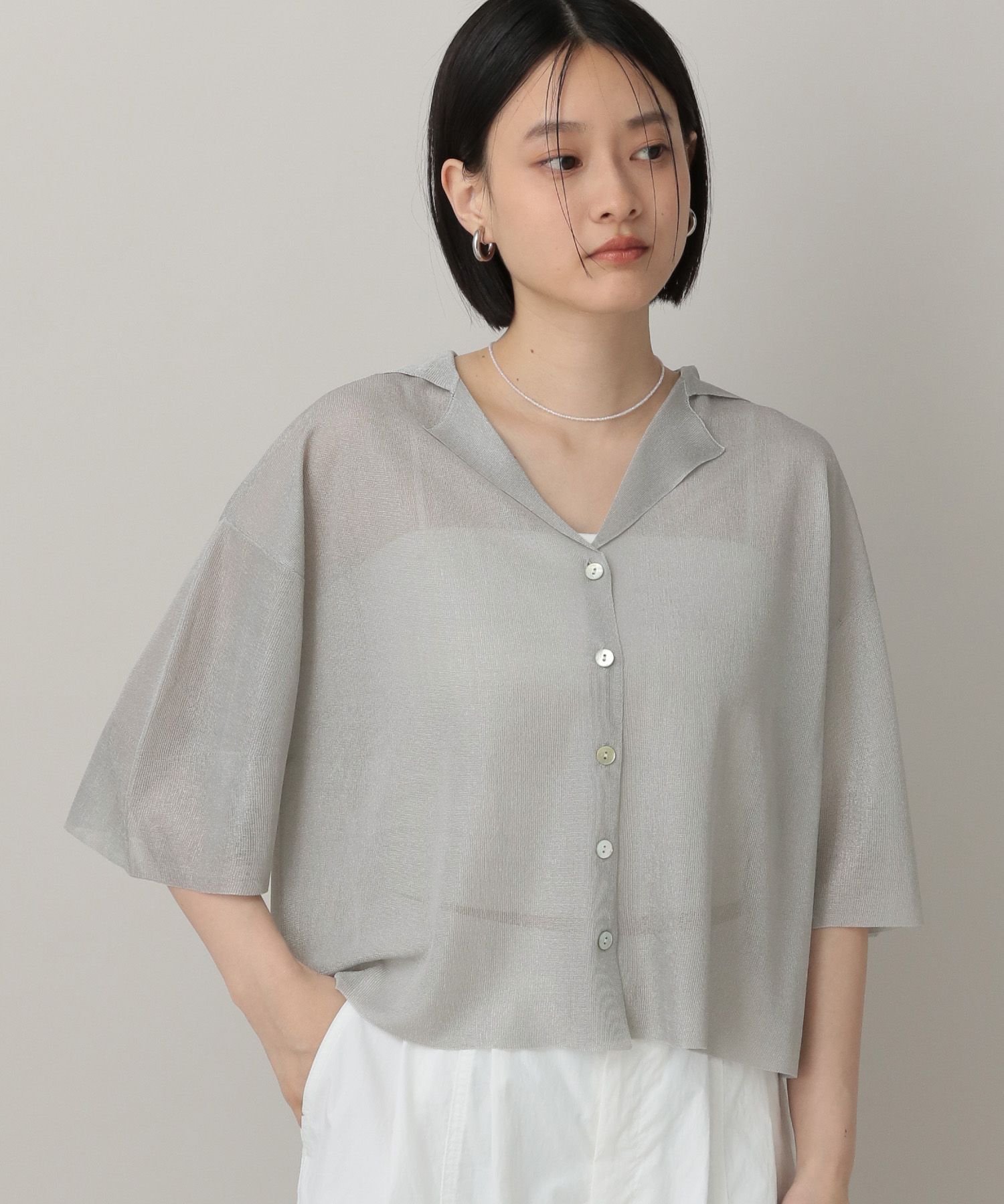 【その他のブランド/Other】のシアーカイキンニットカーディガン インテリア・キッズ・メンズ・レディースファッション・服の通販 founy(ファニー) 　ファッション　Fashion　レディースファッション　Fashion for Women　トップス・カットソー　Cut & Sew Tops　ニット　Knit Tops & Sweaters　カーディガン・羽織り　Layered Style Cardigans　シアー　Sheer, See-Through　フロント　Front, Front Design　夏　Summer　ライトグレー|ID: prp329100004595044 ipo3291000000032647383