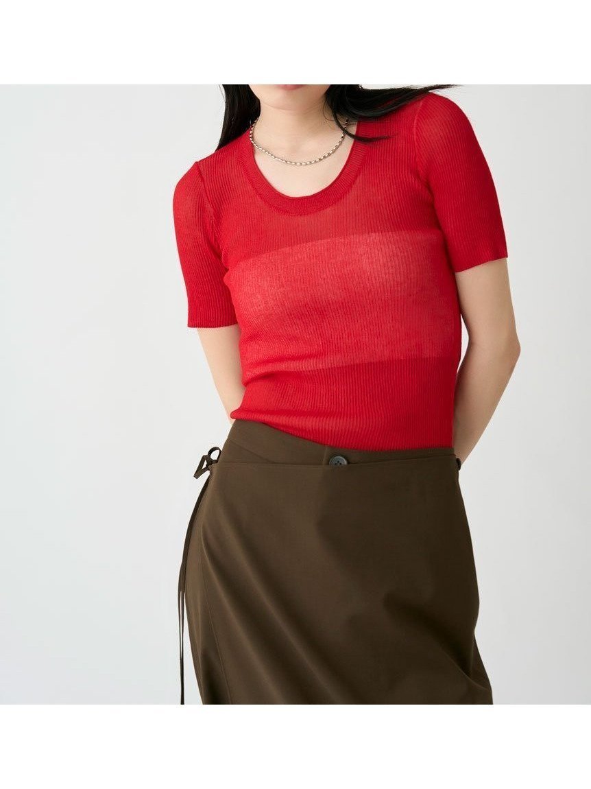 【ミースロエ/MIESROHE】のUネックハーフスリーブシアーNT インテリア・キッズ・メンズ・レディースファッション・服の通販 founy(ファニー) 　ファッション　Fashion　レディースファッション　Ladies' Fashion Online　シンプル　Simple　デコルテ　Decolletage　エレガント 上品　Elegant　RED[046]|ID: prp329100004595073 ipo3291000000032647926