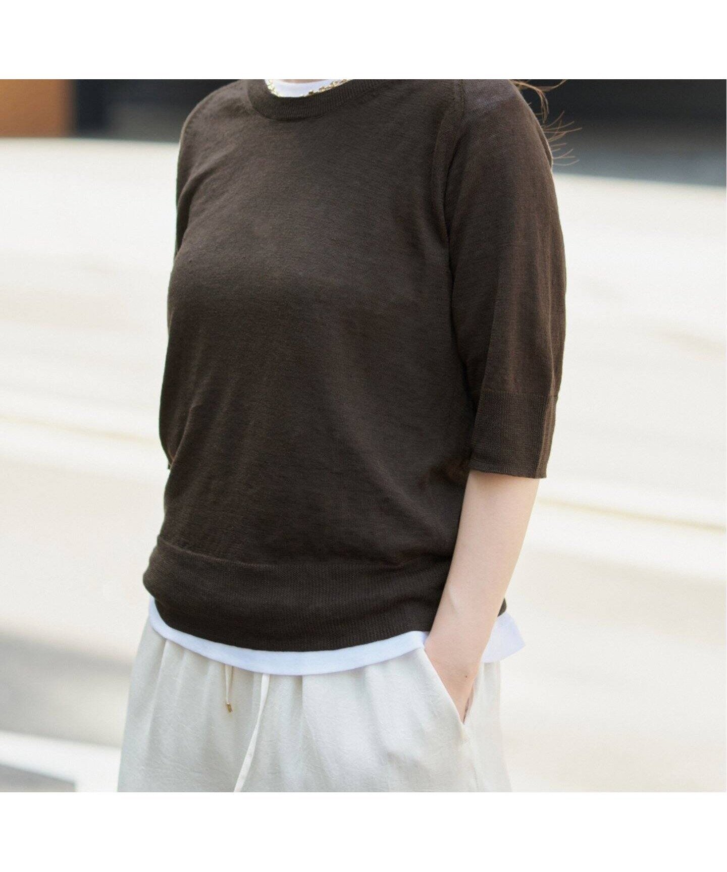 【イエナ/IENA】のフレンチリネンハーフスリーブプルオーバー インテリア・キッズ・メンズ・レディースファッション・服の通販 founy(ファニー) 　ファッション　Fashion　レディースファッション　Ladies' Fashion Online　トップス・カットソー　Tops/Tshirt　プルオーバー　Pullover　2025年　2025　2025春夏・S/S　Ss,Spring/Summer,2025　おすすめ　Recommend　アンサンブル　Ensemble　カーディガン　Cardigan　フランス　France　フレンチ　French　リネン　Linen　定番　Standard　楽ちん　Easy　ブラウン|ID: prp329100004595249 ipo3291000000032650881