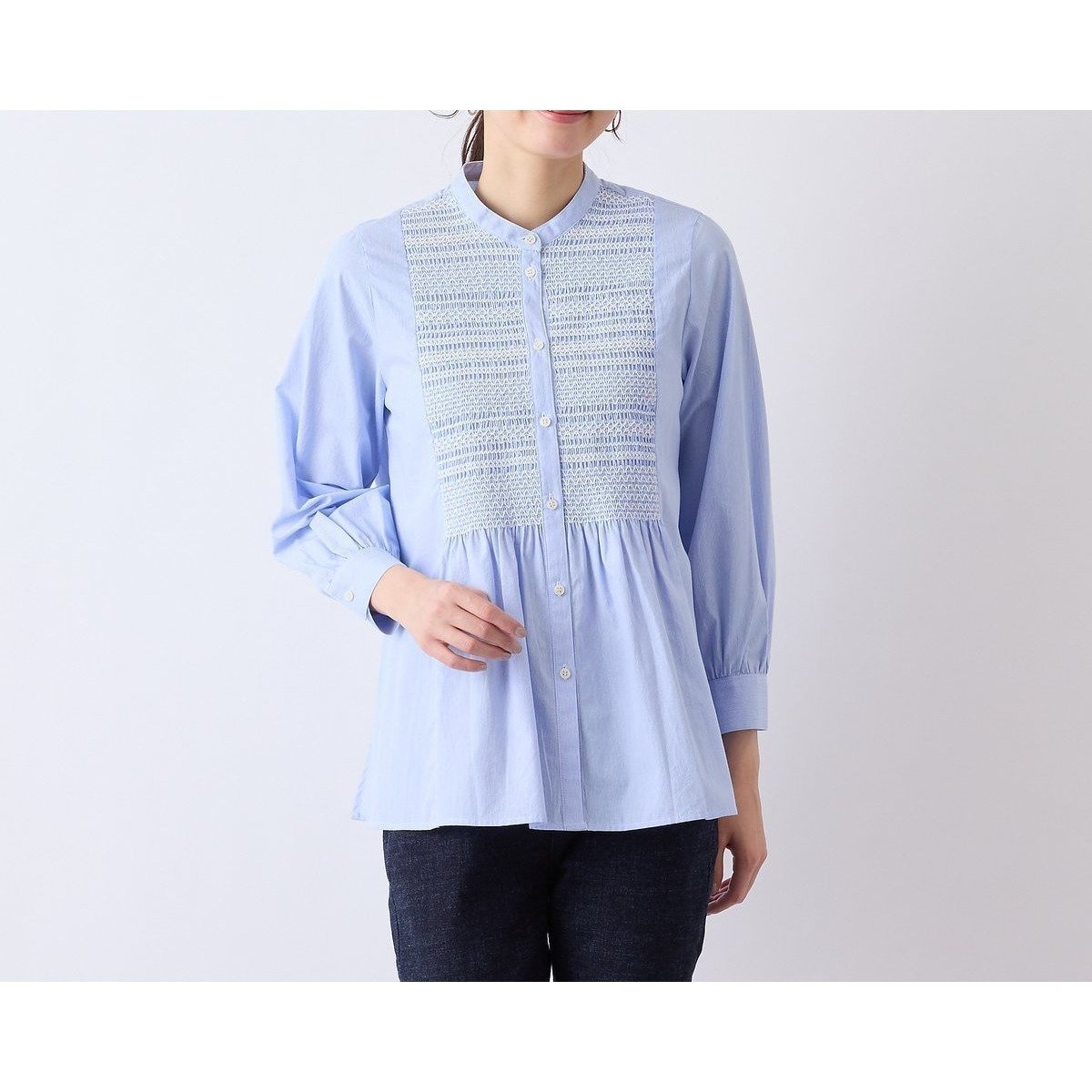 【リリアンビューティエクラ/Liliane Burty ECLAT】の【Charme par Eclat】ペンシルブロード スモッキングブラウス 人気、トレンドファッション・服の通販 founy(ファニー) 　ファッション　Fashion　レディースファッション　Ladies' Fashion Online　トップス・カットソー　Tops/Tshirt　シャツ/ブラウス　Shirts/Blouses　ギャザー　Gather　コレクション　Collection　ショルダー　Shoulder　ストライプ　Stripe　スモッキング　Smocking　スリット　Slit　デニム　Denim　トレンド　Trend　ドロップ　Drop　長袖　Long Sleeve　ブロード　Broad　ペンシル　Pencil　リュクス　Luxe　ロング　Long　おすすめ　Recommend　 other-1|ID: prp329100004595290 ipo3291000000032651365