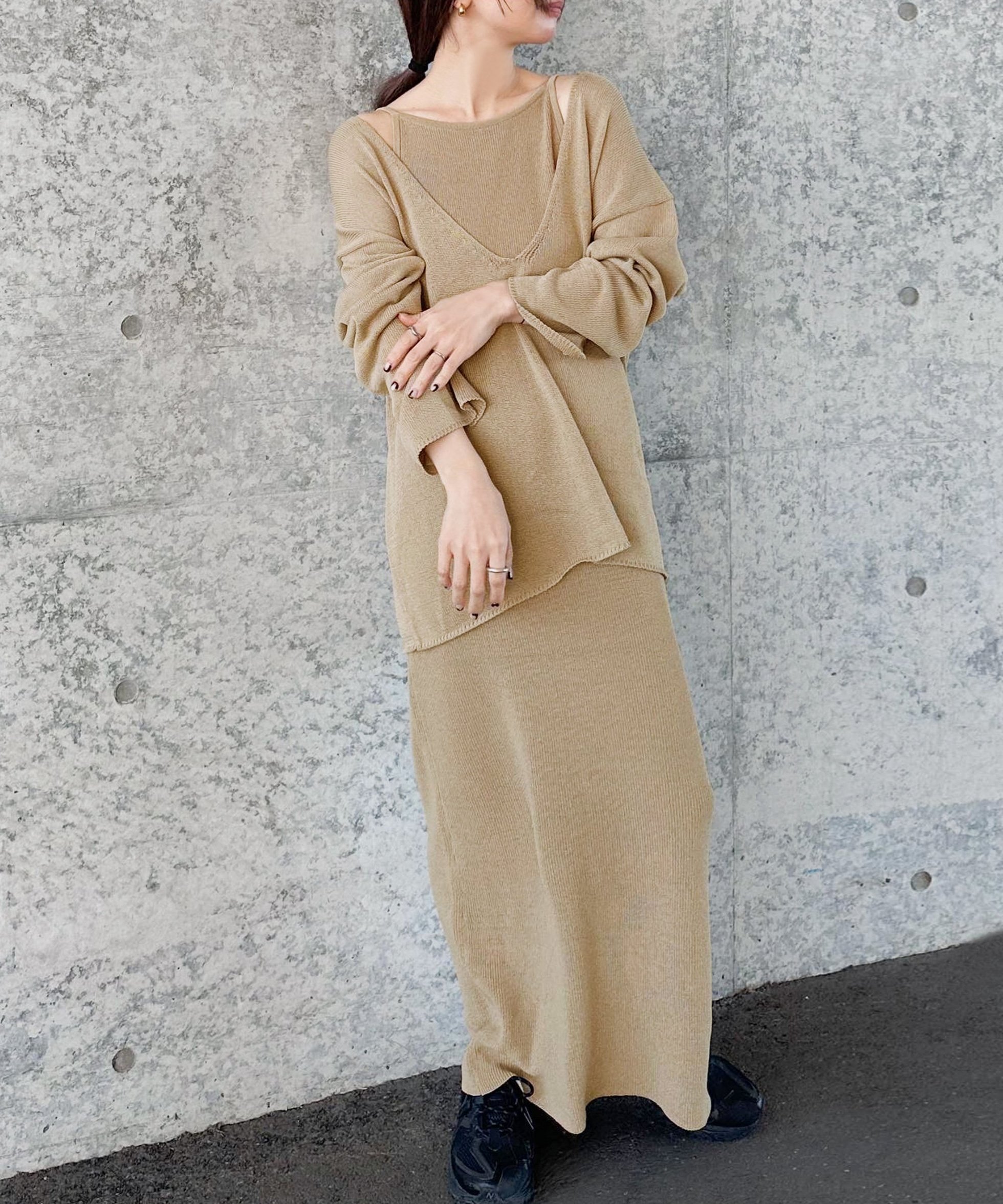 【セレクトモカ/SELECT MOCA】の【サイズ展開あり】2WAYアメリカンスリーブロングニットワンピース インテリア・キッズ・メンズ・レディースファッション・服の通販 founy(ファニー) 　ファッション　Fashion　レディースファッション　Fashion for Women　ワンピース　Dresses　ニットワンピース　Knit Dresses　サマー　Summer, Summer Style　シンプル　Simple, Minimal　グレイッシュベージュ-230|ID: prp329100004595293 ipo3291000000033568196