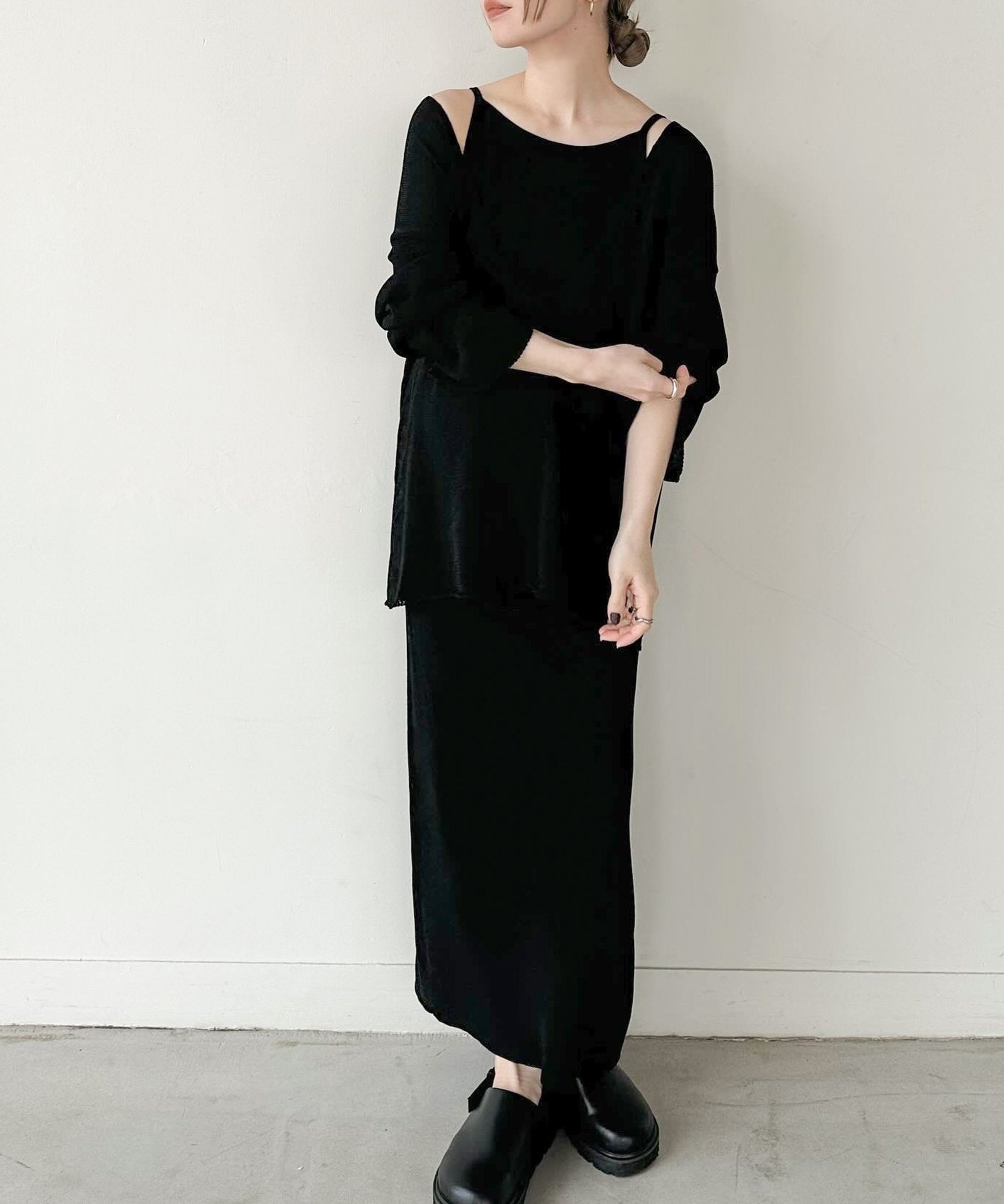 【セレクトモカ/SELECT MOCA】の【サイズ展開あり】2WAYアメリカンスリーブロングニットワンピース インテリア・キッズ・メンズ・レディースファッション・服の通販 founy(ファニー) 　ファッション　Fashion　レディースファッション　Fashion for Women　ワンピース　Dresses　ニットワンピース　Knit Dresses　サマー　Summer, Summer Style　シンプル　Simple, Minimal　ブラック-990|ID: prp329100004595293 ipo3291000000033568201