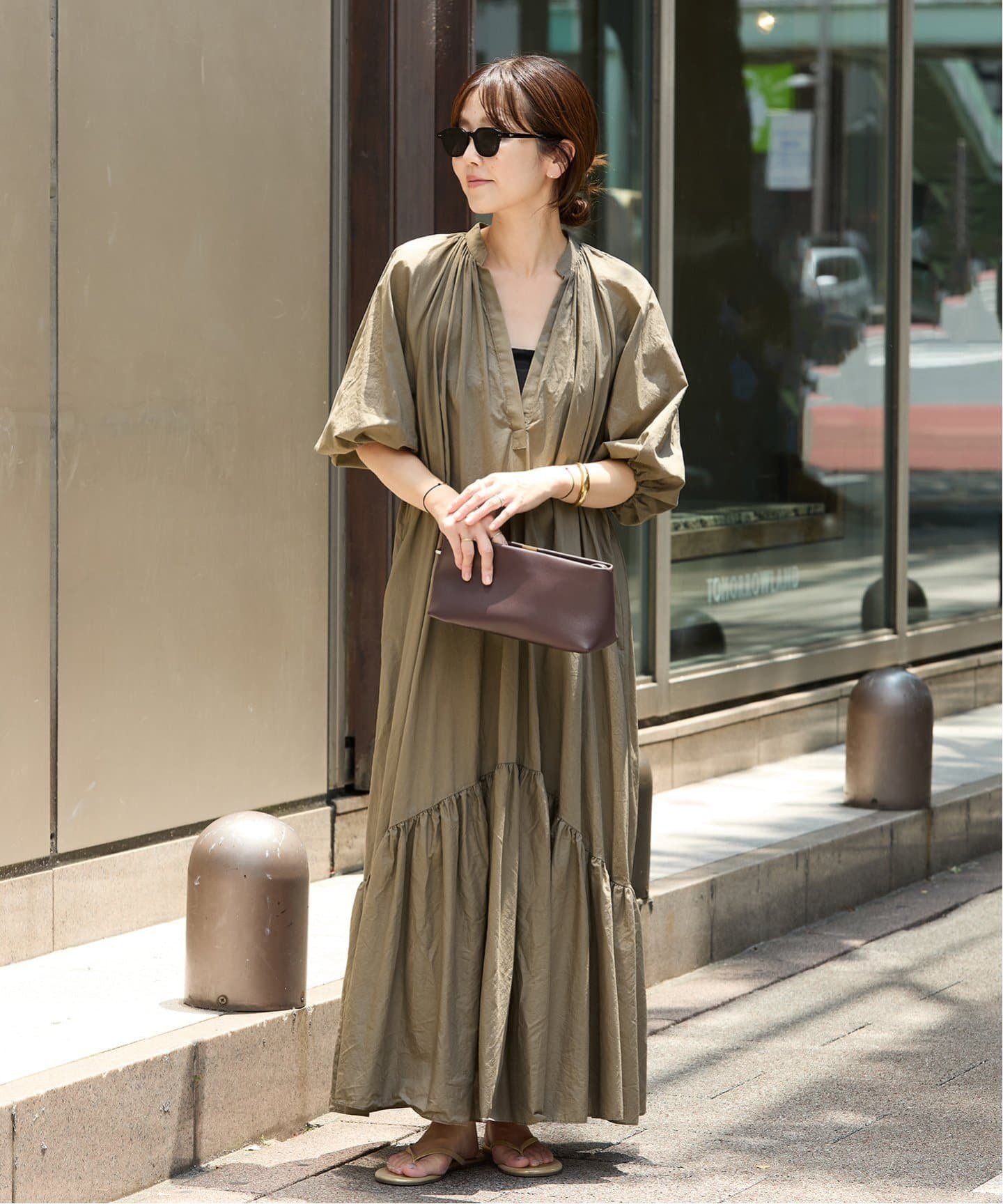 【プラージュ/Plage】のローンマキシワンピース インテリア・キッズ・メンズ・レディースファッション・服の通販 founy(ファニー) 　ファッション　Fashion　レディースファッション　Ladies' Fashion Online　ワンピース　Dress　マキシワンピース　Maxi Dress　ギャザー　Gather　スリーブ　Sleeve　バランス　Balance　フレア　Flare　ラウンド　Round　キャメル|ID: prp329100004595306 ipo3291000000032651526