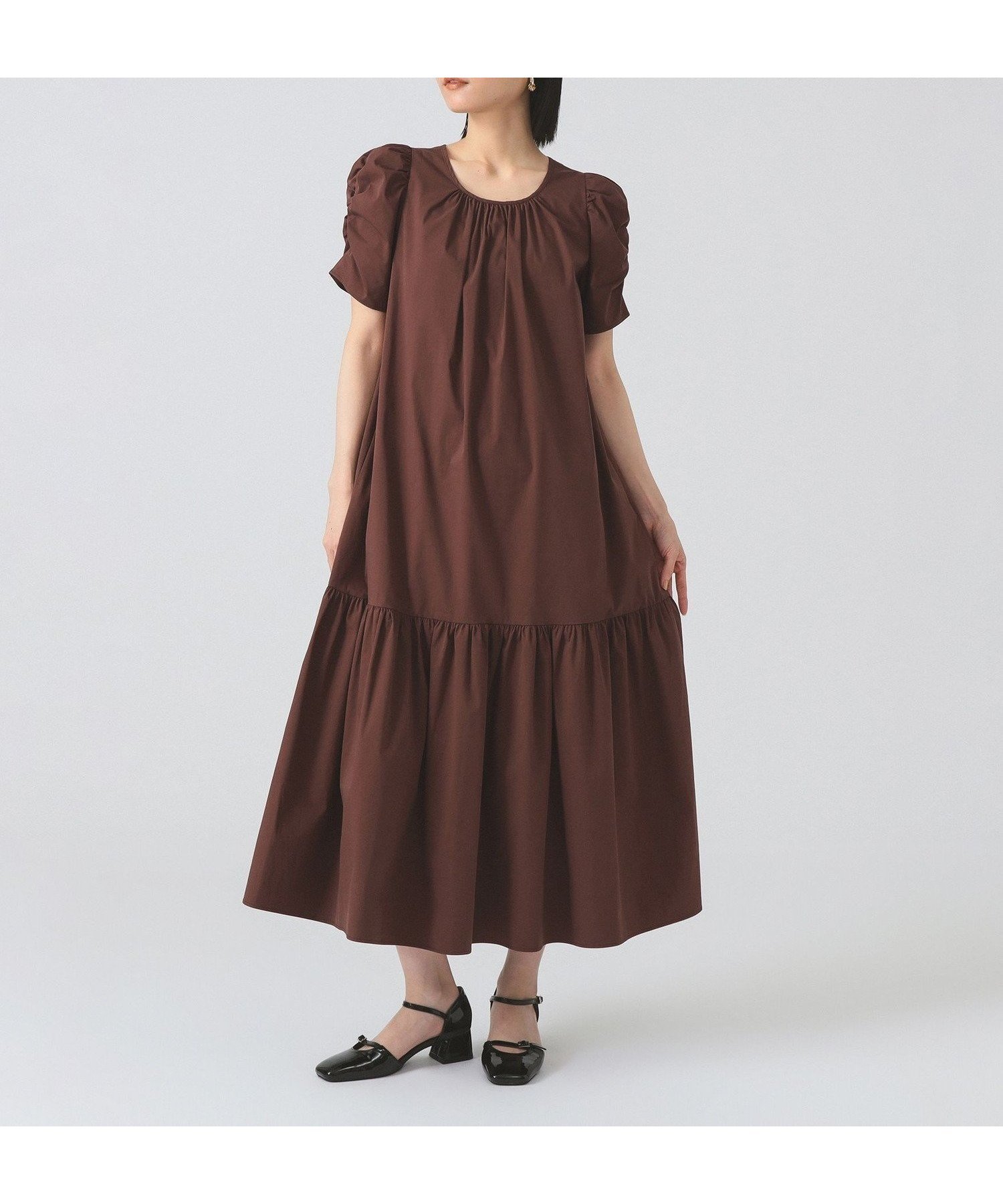 【ビームス ウイメン/BEAMS】のギャザー パフスリーブ ワンピース インテリア・キッズ・メンズ・レディースファッション・服の通販 founy(ファニー) 　ファッション　Fashion　レディースファッション　Ladies' Fashion Online　ワンピース　Dress　ギャザー　Gather　スリーブ　Sleeve　トレンド　Trend　エレガント 上品　Elegant　定番　Standard　BROWN|ID: prp329100004595313 ipo3291000000032651575