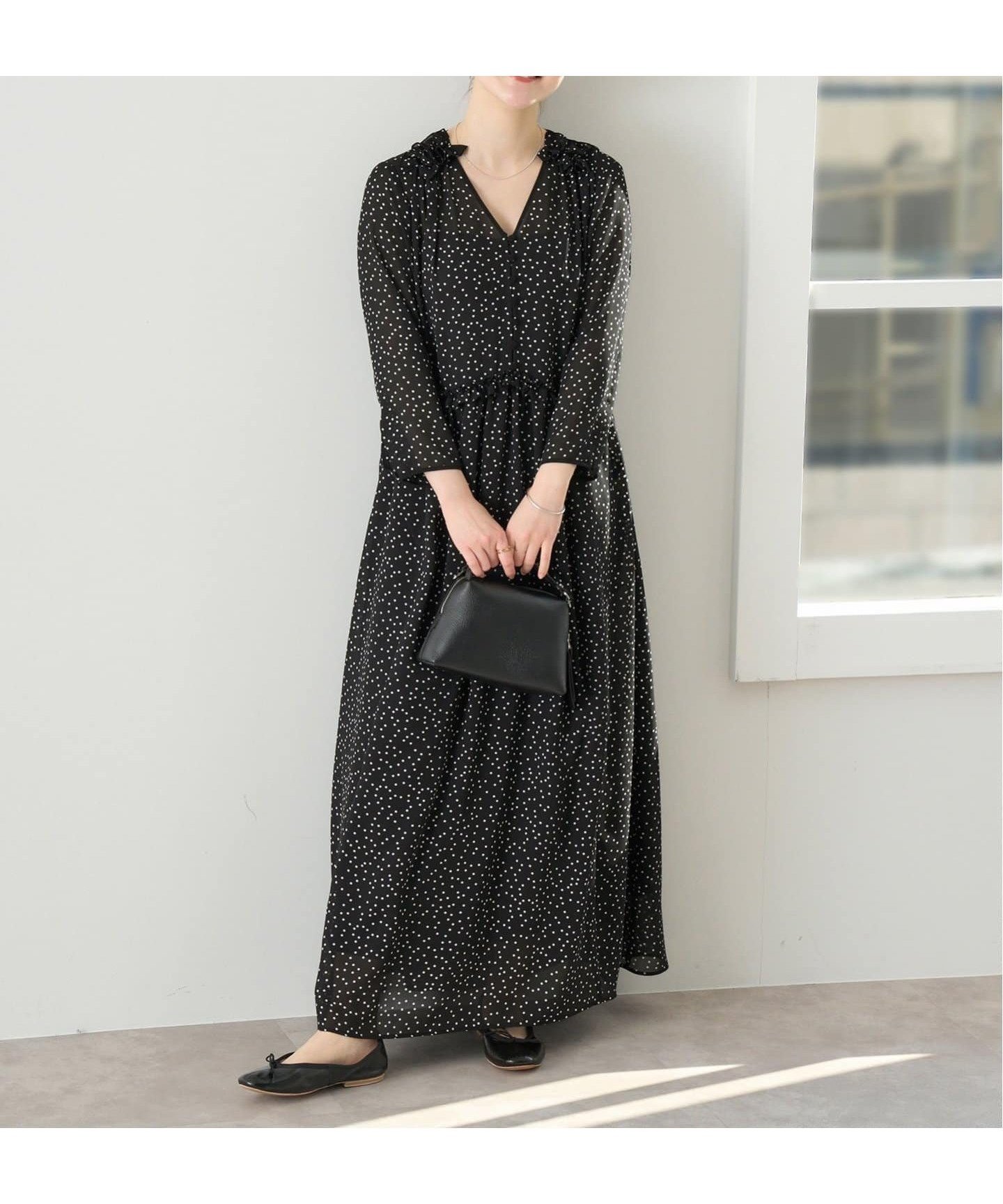 【イエナ/IENA】のドット フリル ワンピース インテリア・キッズ・メンズ・レディースファッション・服の通販 founy(ファニー) 　ファッション　Fashion　レディースファッション　Ladies' Fashion Online　ワンピース　Dress　2025年　2025　2025春夏・S/S　Ss,Spring/Summer,2025　おすすめ　Recommend　ジャケット　Jacket　ジョーゼット　Georgette　ドット　Dot　パイピング　Piping　フリル　Frills　フロント　Front　楽ちん　Easy　ブラック A|ID: prp329100004595339 ipo3291000000032651934