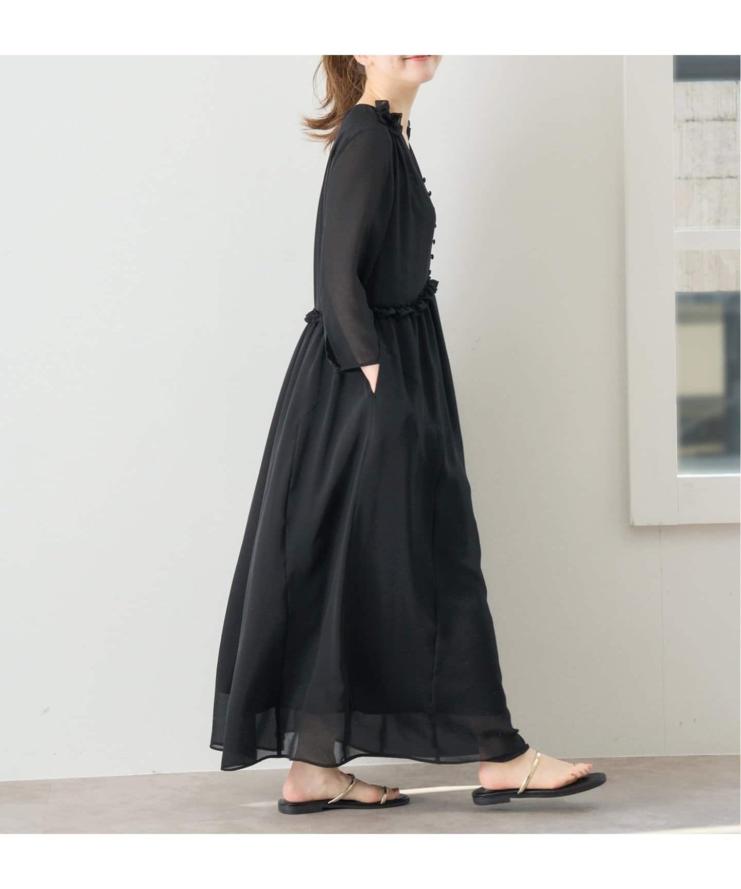 【イエナ/IENA】のドット フリル ワンピース インテリア・キッズ・メンズ・レディースファッション・服の通販 founy(ファニー) 　ファッション　Fashion　レディースファッション　Ladies' Fashion Online　ワンピース　Dress　2025年　2025　2025春夏・S/S　Ss,Spring/Summer,2025　おすすめ　Recommend　ジャケット　Jacket　ジョーゼット　Georgette　ドット　Dot　パイピング　Piping　フリル　Frills　フロント　Front　楽ちん　Easy　ブラック|ID: prp329100004595339 ipo3291000000032651936