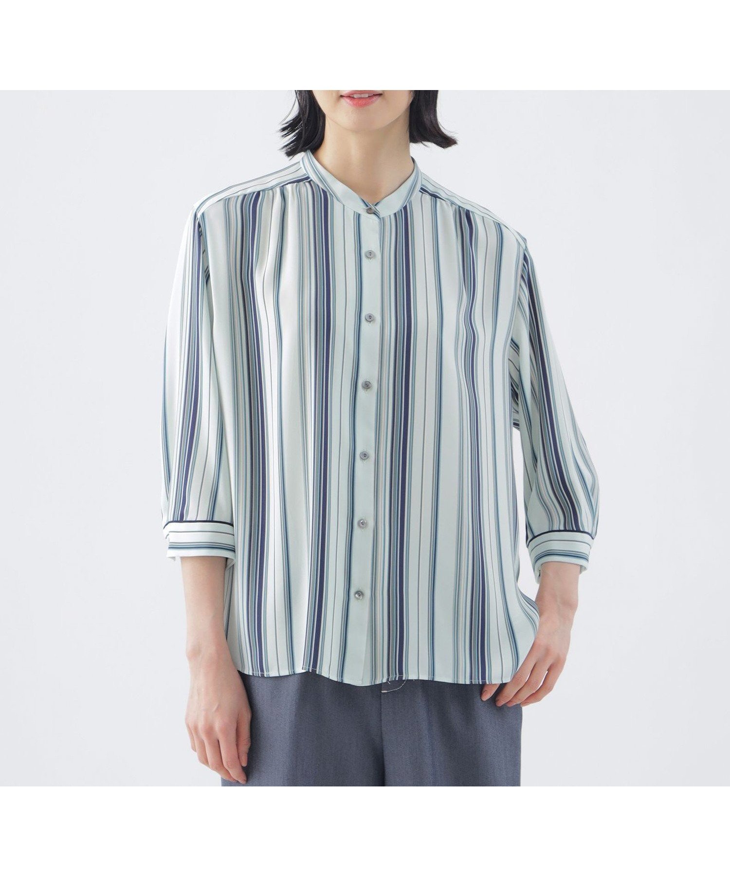 【トランスワーク/TRANS WORK】の【ウォッシャブル】マルチストライププリントシャツブラウス インテリア・キッズ・メンズ・レディースファッション・服の通販 founy(ファニー) 　ファッション　Fashion　レディースファッション　Ladies' Fashion Online　トップス・カットソー　Tops/Tshirt　シャツ/ブラウス　Shirts/Blouses　インナー　Inner　ウォッシャブル　Washable　サテン　Satin　ジャケット　Jacket　ストライプ　Stripe　バランス　Balance　プリント　Print　夏　Summer　抗菌　Antibacterial　春　Spring　秋　Autumn/Fall　羽織　Haori　グリーン|ID: prp329100004595364 ipo3291000000032652098