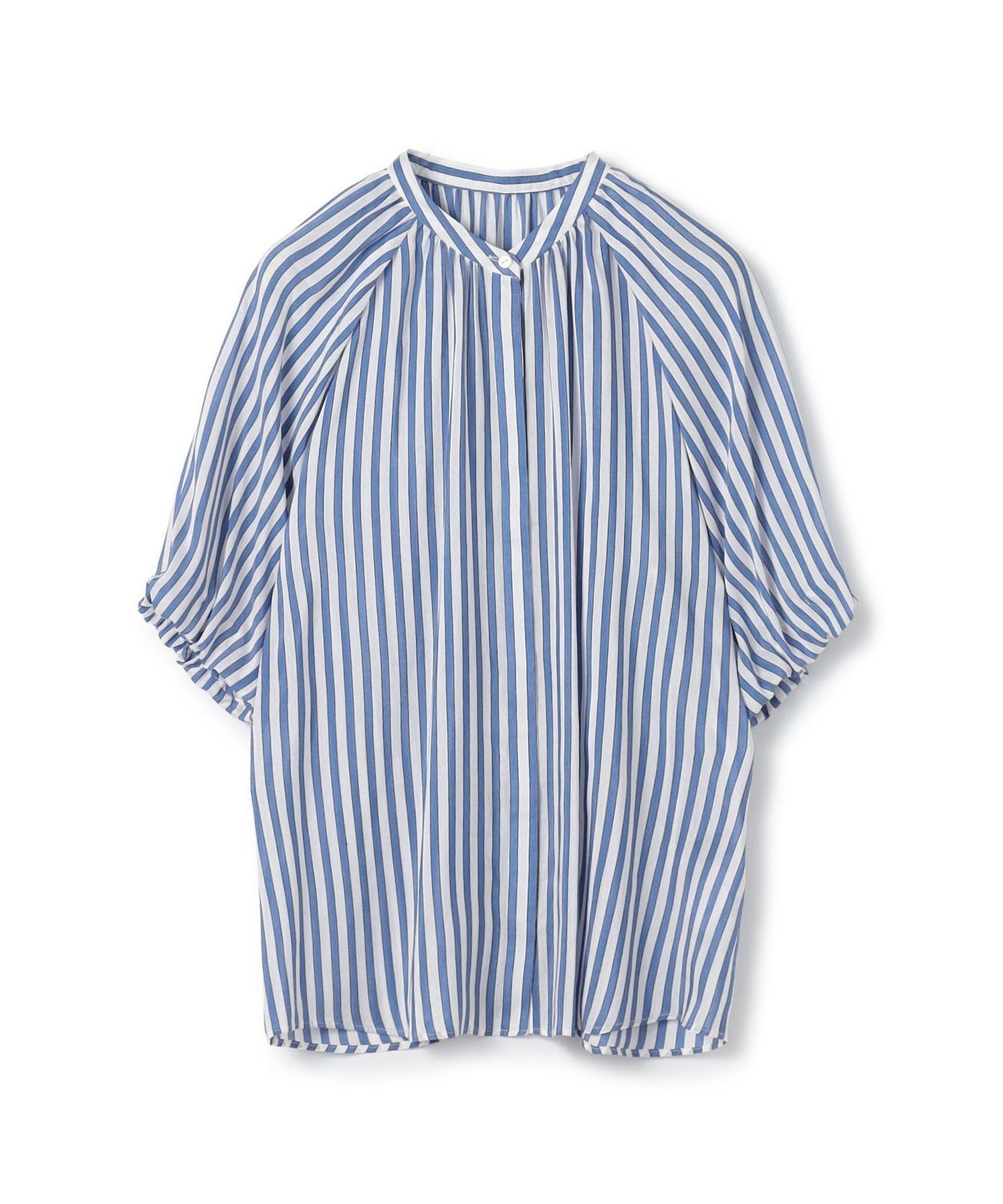 【トゥモローランド/TOMORROWLAND】のトラックストライプ パフスリーブブラウス インテリア・キッズ・メンズ・レディースファッション・服の通販 founy(ファニー) 　ファッション　Fashion　レディースファッション　Ladies' Fashion Online　トップス・カットソー　Tops/Tshirt　シャツ/ブラウス　Shirts/Blouses　ギャザー　Gather　シルク　Silk　ストライプ　Stripe　スリーブ　Sleeve　フェミニン　Feminine　フォルム　Form　ランダム　Random　66 ブルー系|ID: prp329100004595437 ipo3291000000032653016