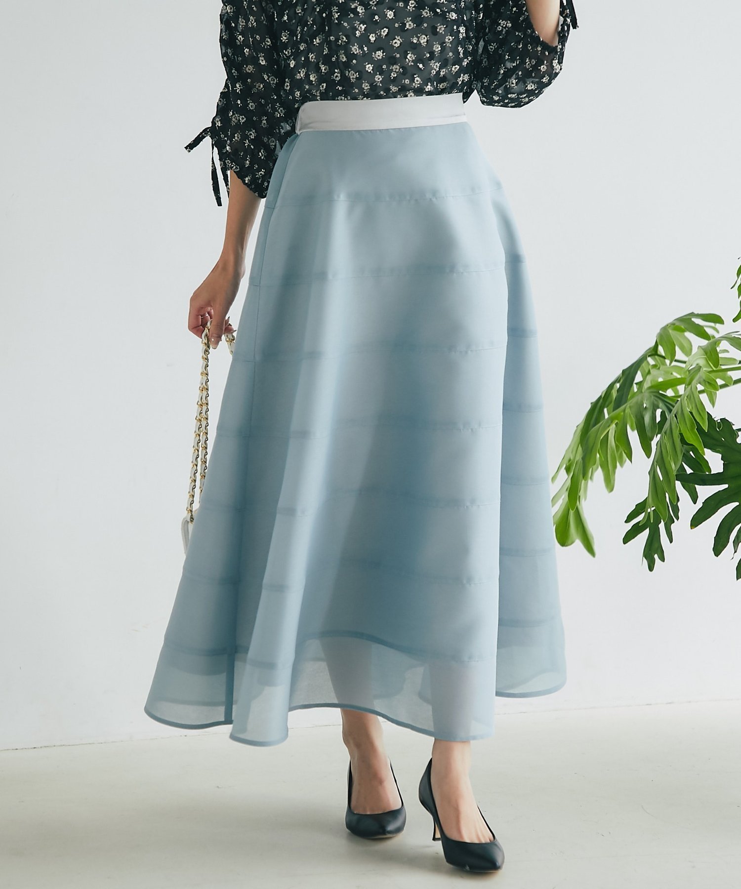 【ラブティックボンボン/La boutique BonBon】の【お上品シルエット・低身長サイズあり】シアーサーキュラー切り替えスカート インテリア・キッズ・メンズ・レディースファッション・服の通販 founy(ファニー) 　ファッション　Fashion　レディースファッション　Fashion for Women　スカート　Skirts　おすすめ　Recommended / Our Picks　カットソー　Cut and Sewn Top　サテン　Satin, Glossy Fabric　サンダル　Sandals, Summer Shoes　シアー　Sheer, See-Through　シンプル　Simple, Minimal　ボーダー　Border, Stripe　ポケット　Pocket, Pocket Detail　エレガント 上品　Elegant　切替　Switching, Contrast Panel　ミント|ID: prp329100004595442 ipo3291000000033020451