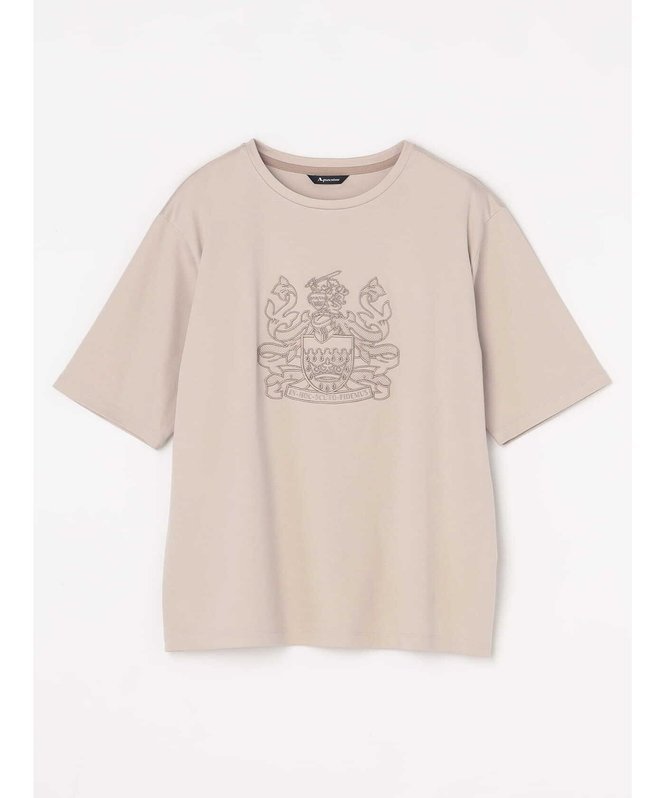 【アクアスキュータム/Aquascutum】のクレスト刺繍5分袖Tシャツ インテリア・キッズ・メンズ・レディースファッション・服の通販 founy(ファニー) 　ファッション　Fashion　レディースファッション　Ladies' Fashion Online　トップス・カットソー　Tops/Tshirt　シャツ/ブラウス　Shirts/Blouses　ロング / Tシャツ　T-Shirts　スーピマ　Supima　ベージュ|ID: prp329100004595460 ipo3291000000032653153