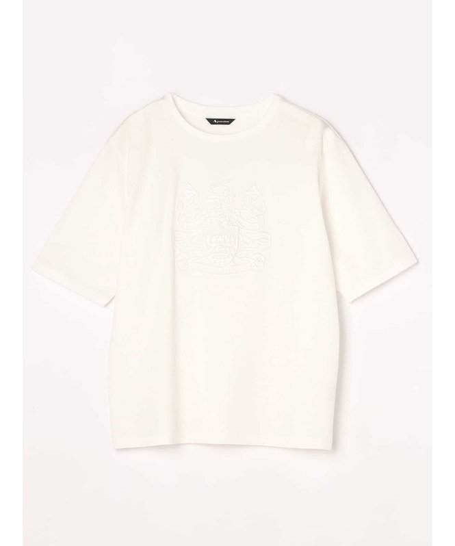 【アクアスキュータム/Aquascutum】のクレスト刺繍5分袖Tシャツ インテリア・キッズ・メンズ・レディースファッション・服の通販 founy(ファニー) 　ファッション　Fashion　レディースファッション　Ladies' Fashion Online　トップス・カットソー　Tops/Tshirt　シャツ/ブラウス　Shirts/Blouses　ロング / Tシャツ　T-Shirts　スーピマ　Supima　ホワイト|ID: prp329100004595460 ipo3291000000032653154