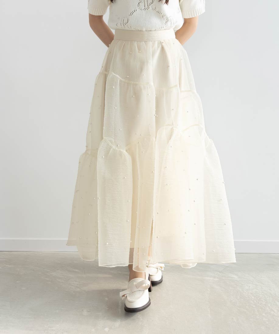 【ランダ/RANDA】のパールオーガンジーティアードスカート 人気、トレンドファッション・服の通販 founy(ファニー) 　ファッション　Fashion　レディースファッション　Fashion for Women　スカート　Skirts　ティアードスカート　Tiered Skirts　おすすめ　Recommended / Our Picks　アシンメトリー　Asymmetrical Style　オーガンジー　Organza Fabric　シンプル　Simple, Minimal　ティアード　Tiered, Tiered Style　パール　Pearl, Pearl Accent　フェミニン　Feminine, Girly　フレア　Flare, Flared　 other-1|ID: prp329100004595551 ipo3291000000032654090