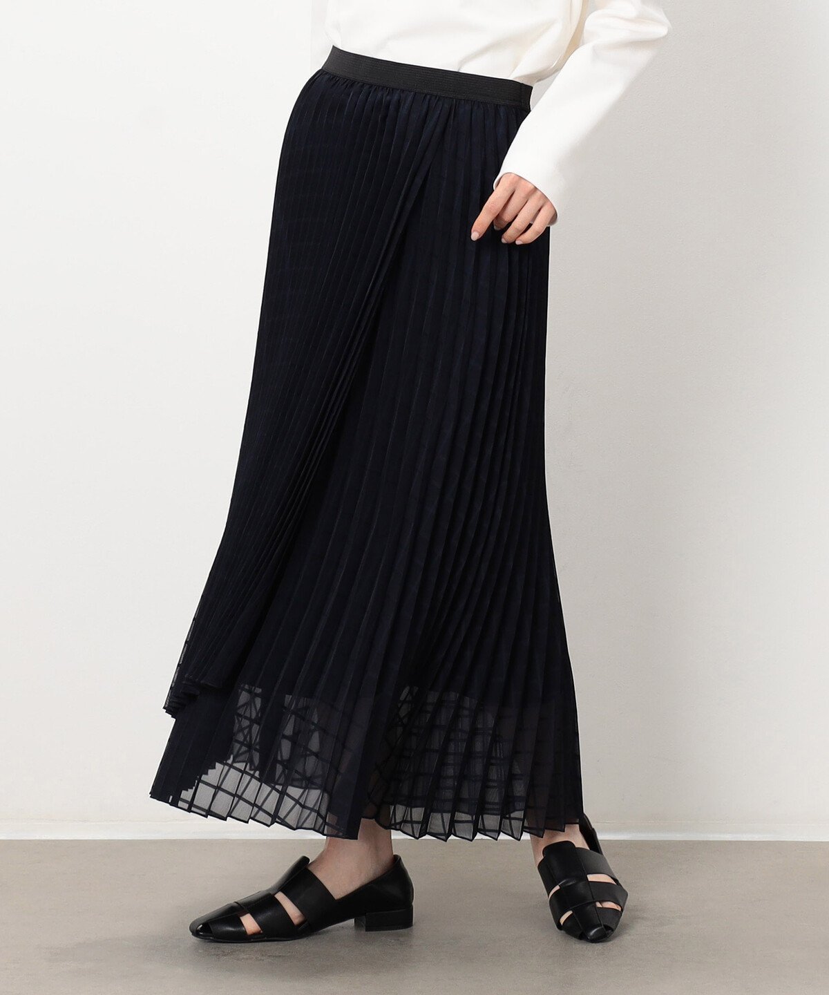 【コムサイズム/COMME CA ISM】のシアーチェック ラップ風プリーツスカート インテリア・キッズ・メンズ・レディースファッション・服の通販 founy(ファニー) 　ファッション　Fashion　レディースファッション　Ladies' Fashion Online　スカート　Skirt　プリーツスカート　Pleated Skirts　エアリー　Airy　チェック　Check　フェミニン　Feminine　プリーツ　Pleats　ラップ　Wrap　エレガント 上品　Elegant　ネイビー|ID: prp329100004595596 ipo3291000000032654599