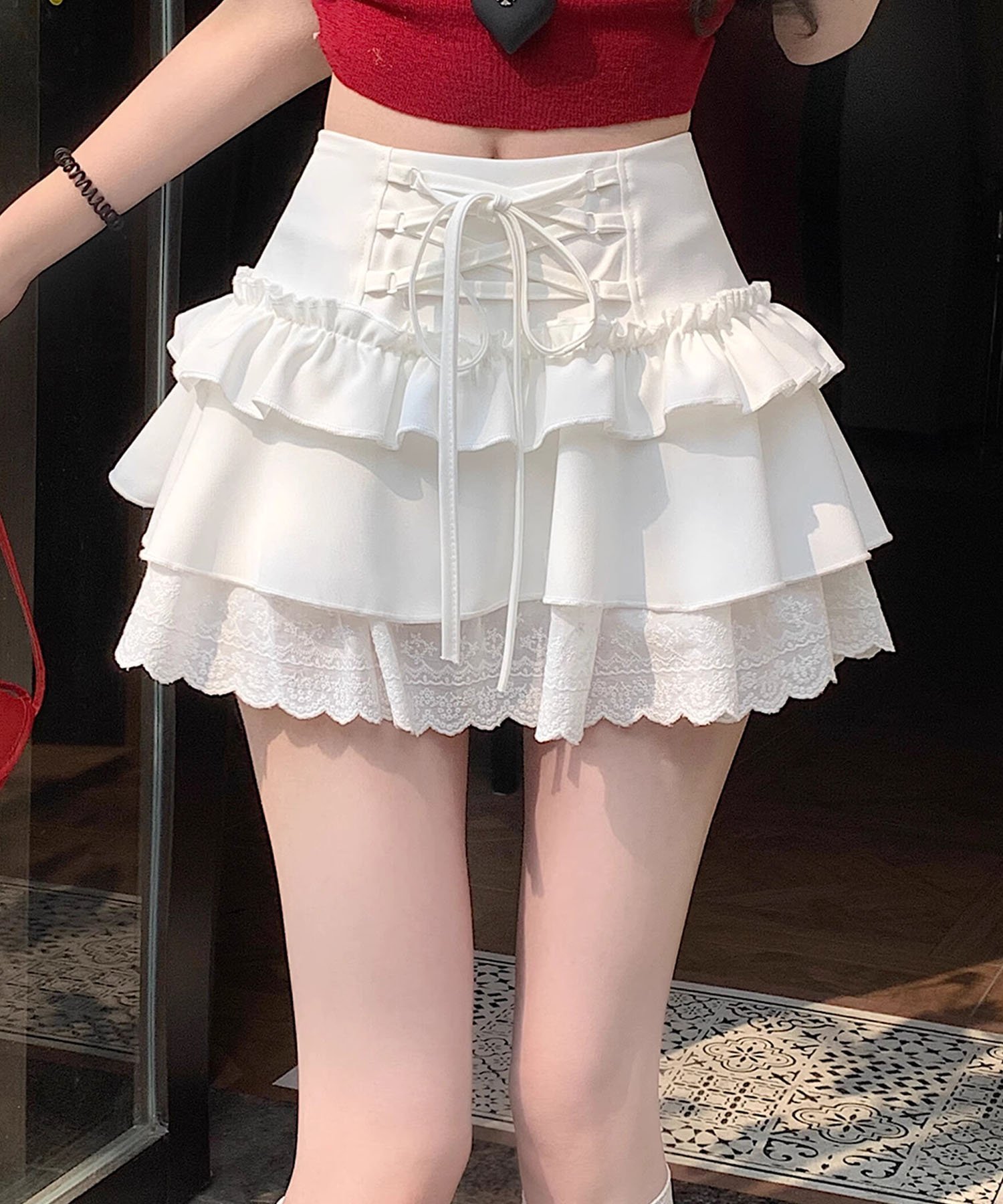 【アイモハ/aimoha】の【HOOK】for girls レース切替フリルティアードミニスカート インテリア・キッズ・メンズ・レディースファッション・服の通販 founy(ファニー) 　ファッション　Fashion　レディースファッション　Ladies' Fashion Online　スカート　Skirt　ミニスカート　Mini Skirts　おすすめ　Recommend　カーディガン　Cardigan　シューズ　Shoes　ショート　Short　トレンド　Trend　フェミニン　Feminine　フリル　Frills　フロント　Front　リボン　Ribbon　レース　Race　ロング　Long　エレガント 上品　Elegant　切替　Switching　厚底　Platforms　ホワイト|ID: prp329100004595639 ipo3291000000032655099
