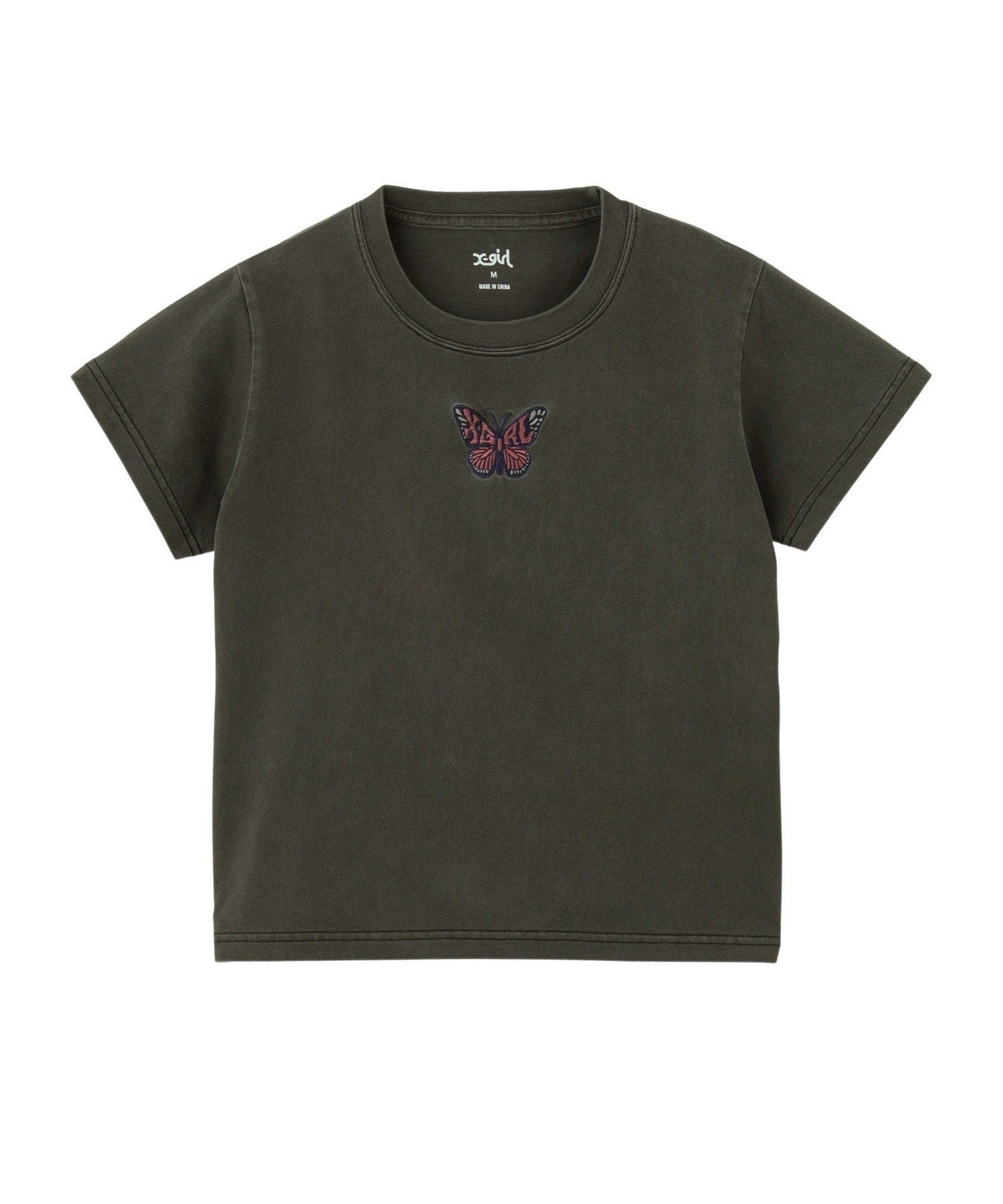 【エックスガール/X-girl】のBUTTERFLY PIGMENT DYED S/S BABY TEE インテリア・キッズ・メンズ・レディースファッション・服の通販 founy(ファニー) 　ファッション　Fashion　レディースファッション　Ladies' Fashion Online　コンパクト　Compact　シンプル　Simple　バタフライ　Butterfly　人気　Popularity　今季　This Season　半袖　Short Sleeve　夏　Summer　S/S・春夏　Ss・Spring/Summer　BLACK|ID: prp329100004595646 ipo3291000000032655219
