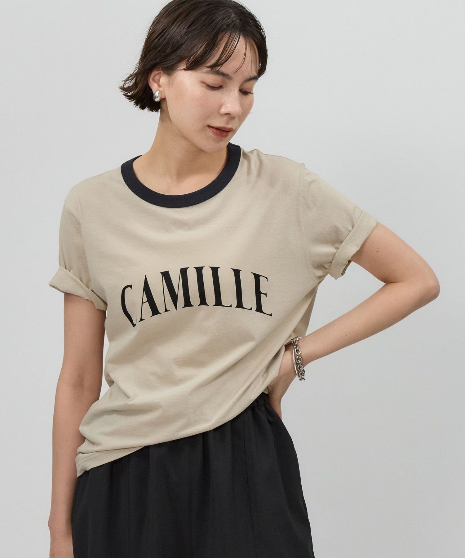 【バビロン/BABYLONE / KIDS】のCAMILLEバイカラーTシャツ インテリア・キッズ・メンズ・レディースファッション・服の通販 founy(ファニー) 　ファッション　Fashion　キッズファッション　KIDS Children’s Clothing　とろみ　Thickness　フランス　France　ライトベージュ56|ID: prp329100004595673 ipo3291000000032655575