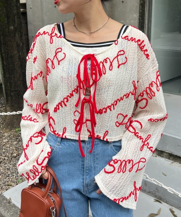 【チャオパニックティピー/CIAOPANIC TYPY】の【HELLO.SANFRANCISCO】2WAYロゴコード刺繍ボレロ インテリア・キッズ・メンズ・レディースファッション・服の通販 founy(ファニー) https://founy.com/ ファッション Fashion レディースファッション Ladies' Fashion Online アウター Coat Outerwear ボレロ Bolero jackets キャミ Cami クロップド Cropped デニム Denim トレンド Trend ノースリーブ No Sleeve ボトム Bottom ボレロ Bolero リボン Ribbon ロング Long ワイド Wide おすすめ Recommend |ID: prp329100004595755 ipo3291000000032656592