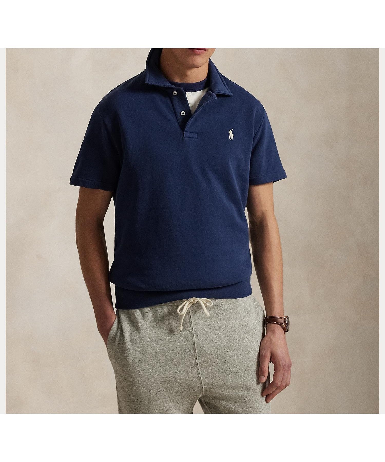 【ラルフローレン/RALPH LAUREN / MEN】のループバック フリース ポロカラー スウェットシャツ インテリア・キッズ・メンズ・レディースファッション・服の通販 founy(ファニー) 　ファッション　Fashion　メンズファッション　Men's Style Online　ウォッシュ　Wash　ポロシャツ　Polo Shirt　ループ　Loop　ヴィンテージ　Vintage　半袖　Short Sleeve　軽量　Lightweight　410ネイビー|ID: prp329100004595780 ipo3291000000032656807