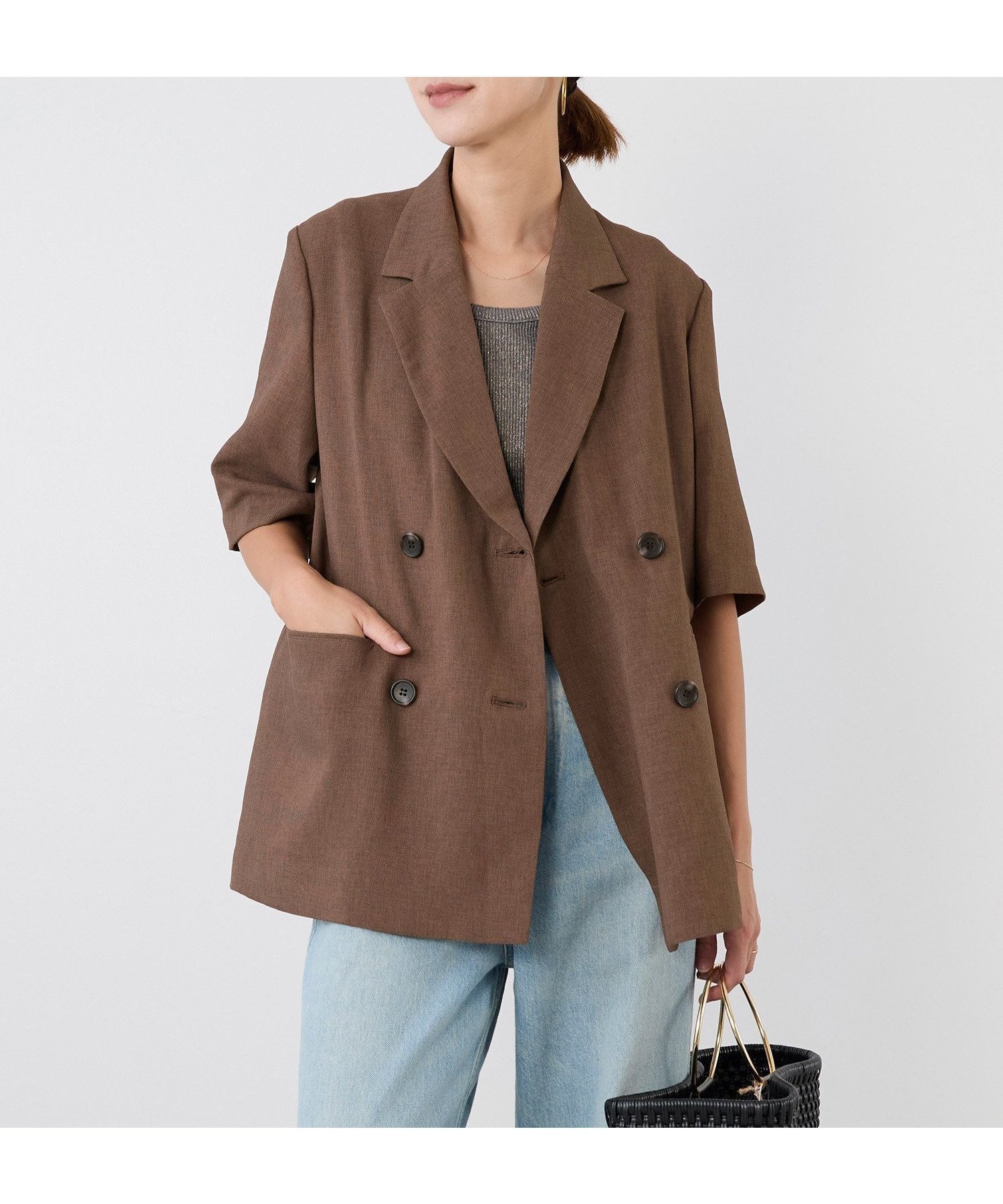 【マイカ ディール/MICA & DEAL】のハーフスリーブジャケット インテリア・キッズ・メンズ・レディースファッション・服の通販 founy(ファニー) 　ファッション　Fashion　レディースファッション　Ladies' Fashion Online　アウター　Coat Outerwear　ジャケット　Jackets　おすすめ　Recommend　ジャケット　Jacket　スリーブ　Sleeve　デニム　Denim　トレンド　Trend　ノースリーブ　No Sleeve　ハーフ　Half　ボトム　Bottom　半袖　Short Sleeve　夏　Summer　BROWN|ID: prp329100004595865 ipo3291000000032657450