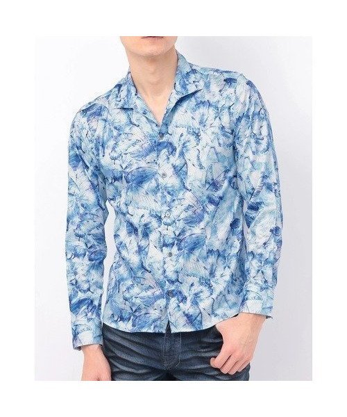 【トルネードマート/TORNADO MART / MEN】のTORNADO MARTジュエルバタフライプリントシャツ インテリア・キッズ・メンズ・レディースファッション・服の通販 founy(ファニー) 　ファッション　Fashion　メンズファッション　Men's Style Online　ジュエル　Jewel　スタイリッシュ　Stylish　ストレッチ　Stretch　バタフライ　Butterfly　プリント　Print　ペイズリー　Paisley　ロング　Long　ライトブルー|ID: prp329100004595877 ipo3291000000032657598