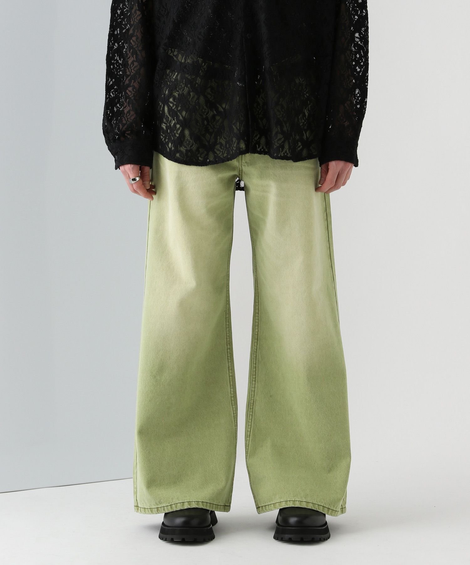 【ハレ/HARE / MEN】のデニムワイドフレアパンツ インテリア・キッズ・メンズ・レディースファッション・服の通販 founy(ファニー) 　ファッション　Fashion　メンズファッション　Men's Style Online　ボトムス　Bottoms/Men　トレンド　Trend　フレア　Flare　ワイド　Wide　グリーン72|ID: prp329100004596024 ipo3291000000032659061