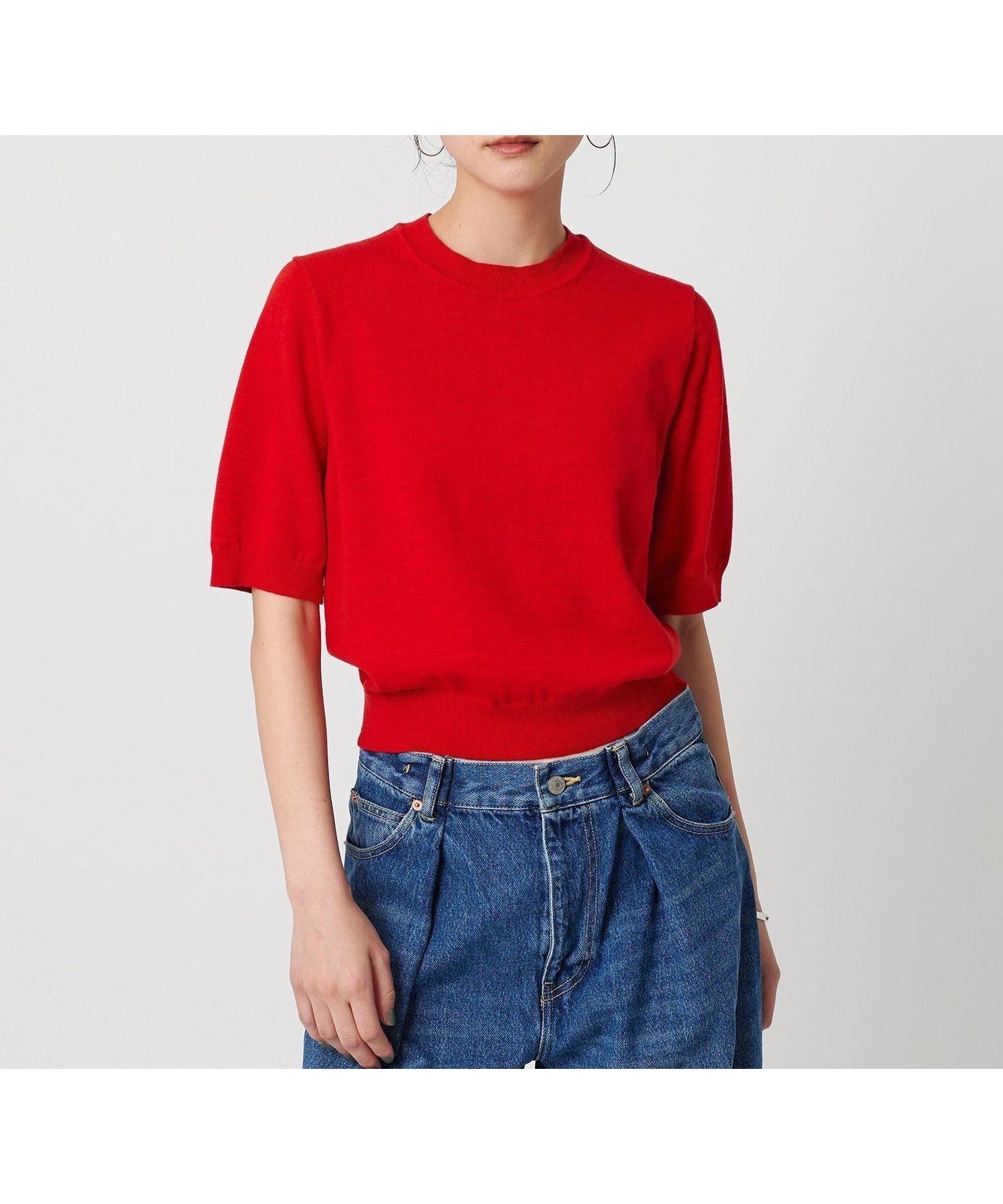 【ビューティ&ユース ユナイテッドアローズ/BEAUTY&YOUTH / UNITED ARROWS】のコットンスラブショートスリーブニット インテリア・キッズ・メンズ・レディースファッション・服の通販 founy(ファニー) 　ファッション　Fashion　レディースファッション　Ladies' Fashion Online　トップス・カットソー　Tops/Tshirt　ニット　Knit Tops　サマー　Summer　スラックス　Slacks　デニム　Denim　フィット　Fit　ボトム　Bottom　半袖　Short Sleeve　RED|ID: prp329100004596032 ipo3291000000032659171