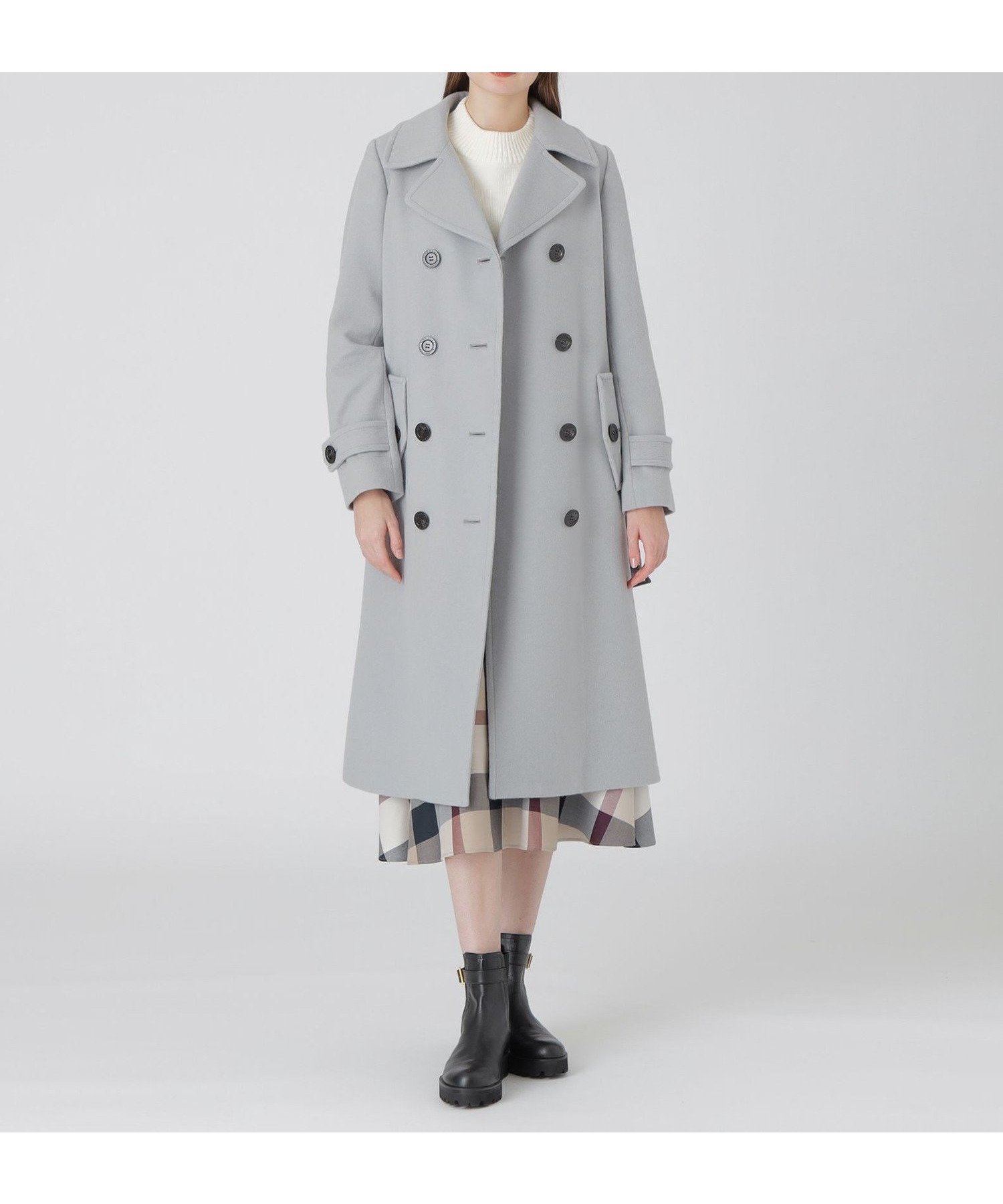 【ブルーレーベル クレストブリッジ/BLUE LABEL CRESTBRIDGE】の【一部店舗限定】ライトビーバーダブルブレストトレンチコート インテリア・キッズ・メンズ・レディースファッション・服の通販 founy(ファニー) 　ファッション　Fashion　レディースファッション　Ladies' Fashion Online　アウター　Coat Outerwear　コート　Coats　トレンチコート　Trench Coats　ダブル　Double　ロング　Long　グレー|ID: prp329100004596065 ipo3291000000032659676