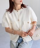 【リベリー/Riberry】の金ボタンスポンディッシュ半袖カーディガン オフホワイト|ID: prp329100004596100 ipo3291000000033558190