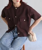 【リベリー/Riberry】の金ボタンスポンディッシュ半袖カーディガン ブラウン|ID: prp329100004596100 ipo3291000000033558202
