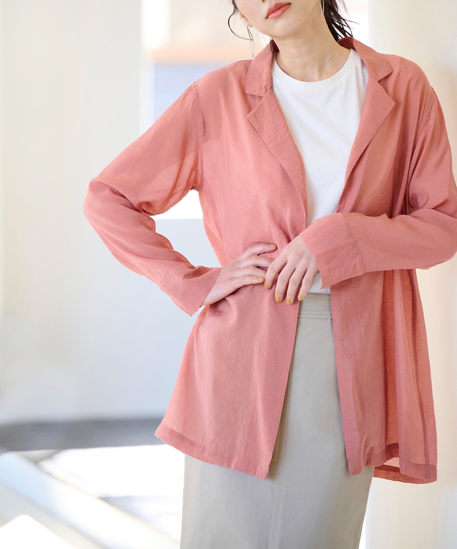 【ラナン/Ranan】のシアーライトジャケット インテリア・キッズ・メンズ・レディースファッション・服の通販 founy(ファニー) 　ファッション　Fashion　レディースファッション　Ladies' Fashion Online　アウター　Coat Outerwear　ジャケット　Jackets　シアー　Sheer　ジャケット　Jacket　ビッグ　Big　コーラル|ID: prp329100004596107 ipo3291000000032660280